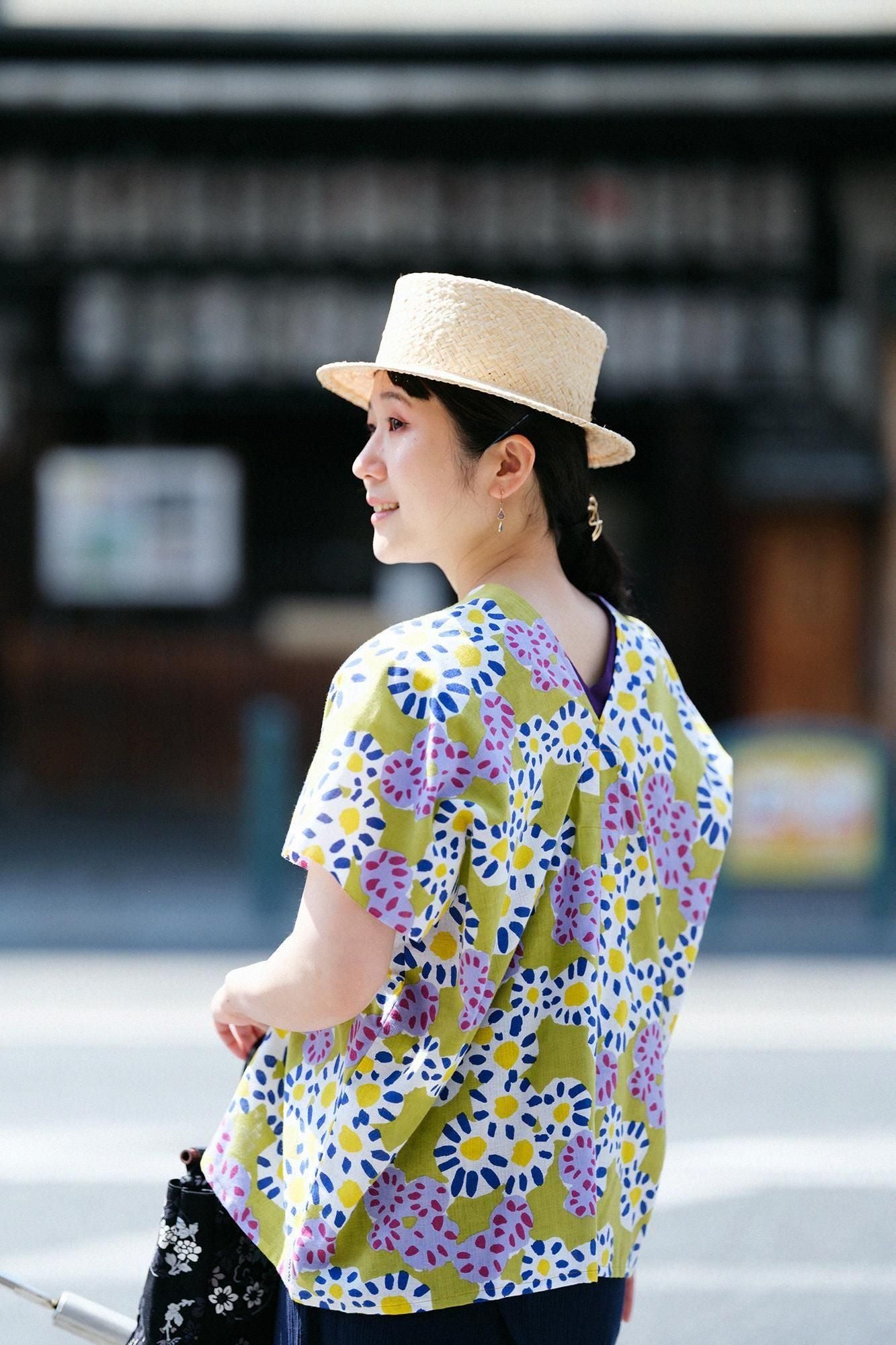 【官網限定】伊勢木棉 文 方形上衣 拼接/菊花開花