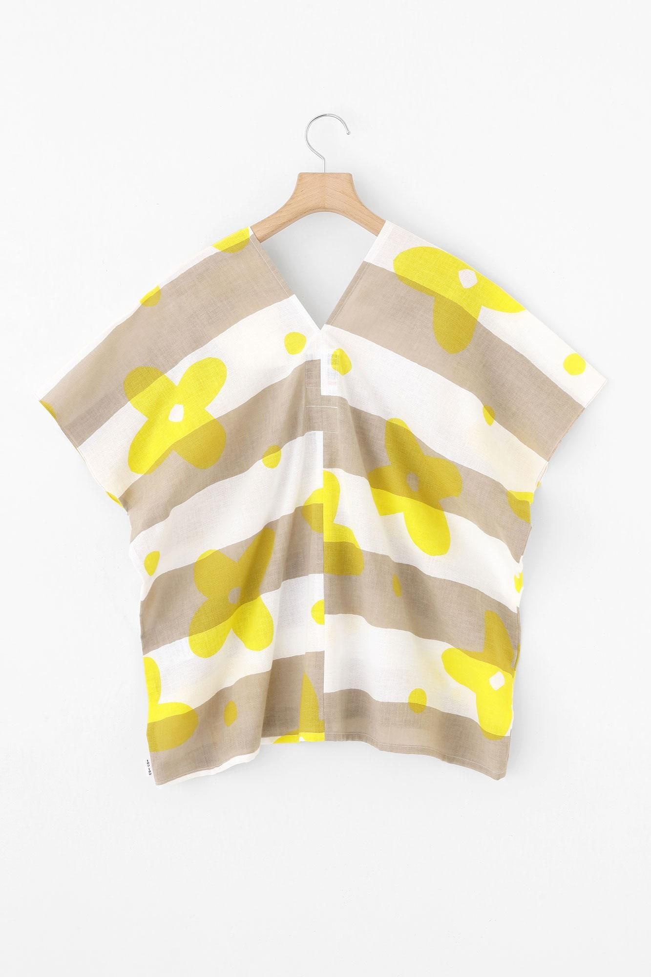 【官網限定】伊勢木棉 文 方形上衣 拼接／花風 檸檬色