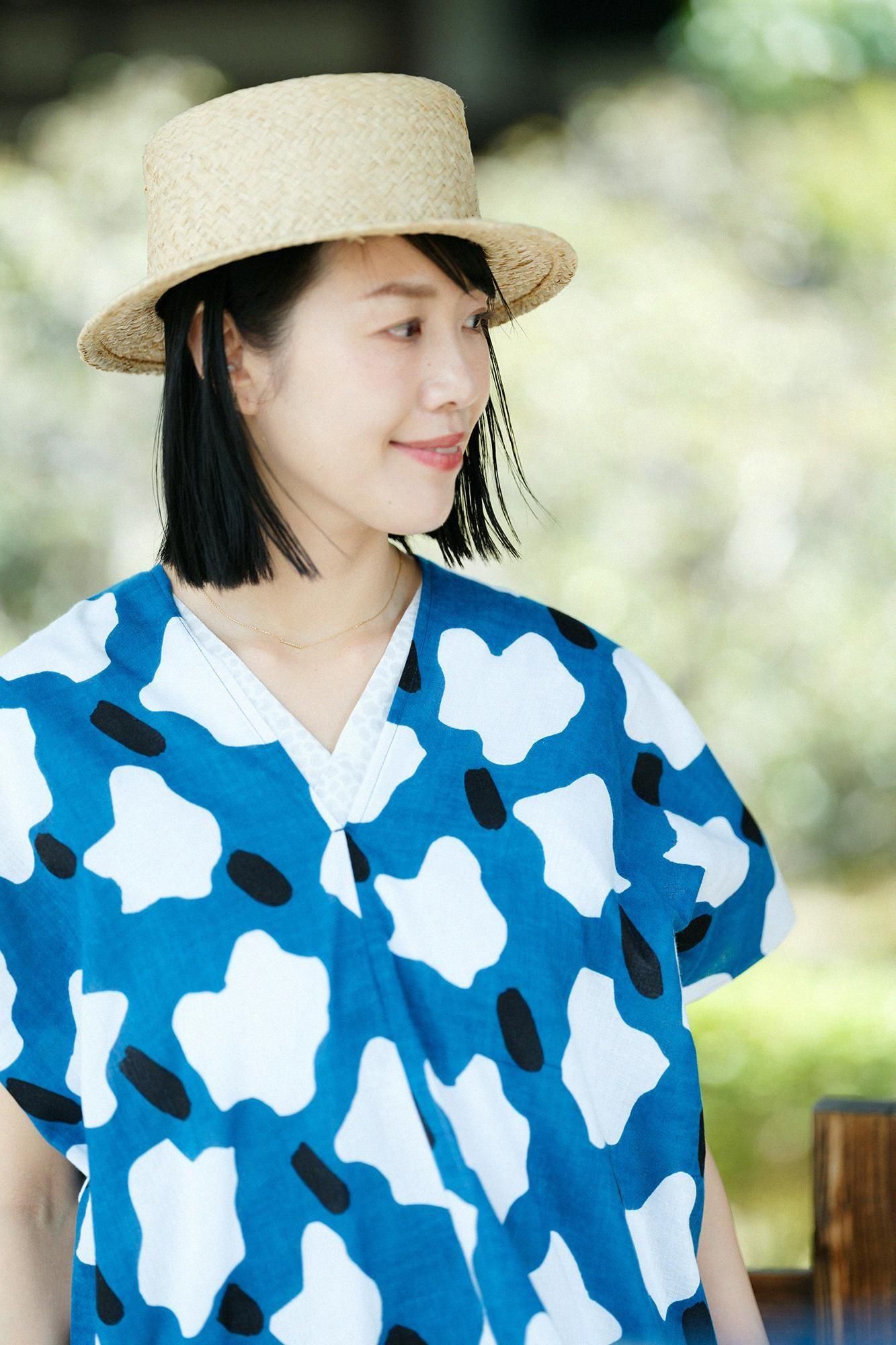 伊勢木棉 文 方形上衣 拼接／棉花糖