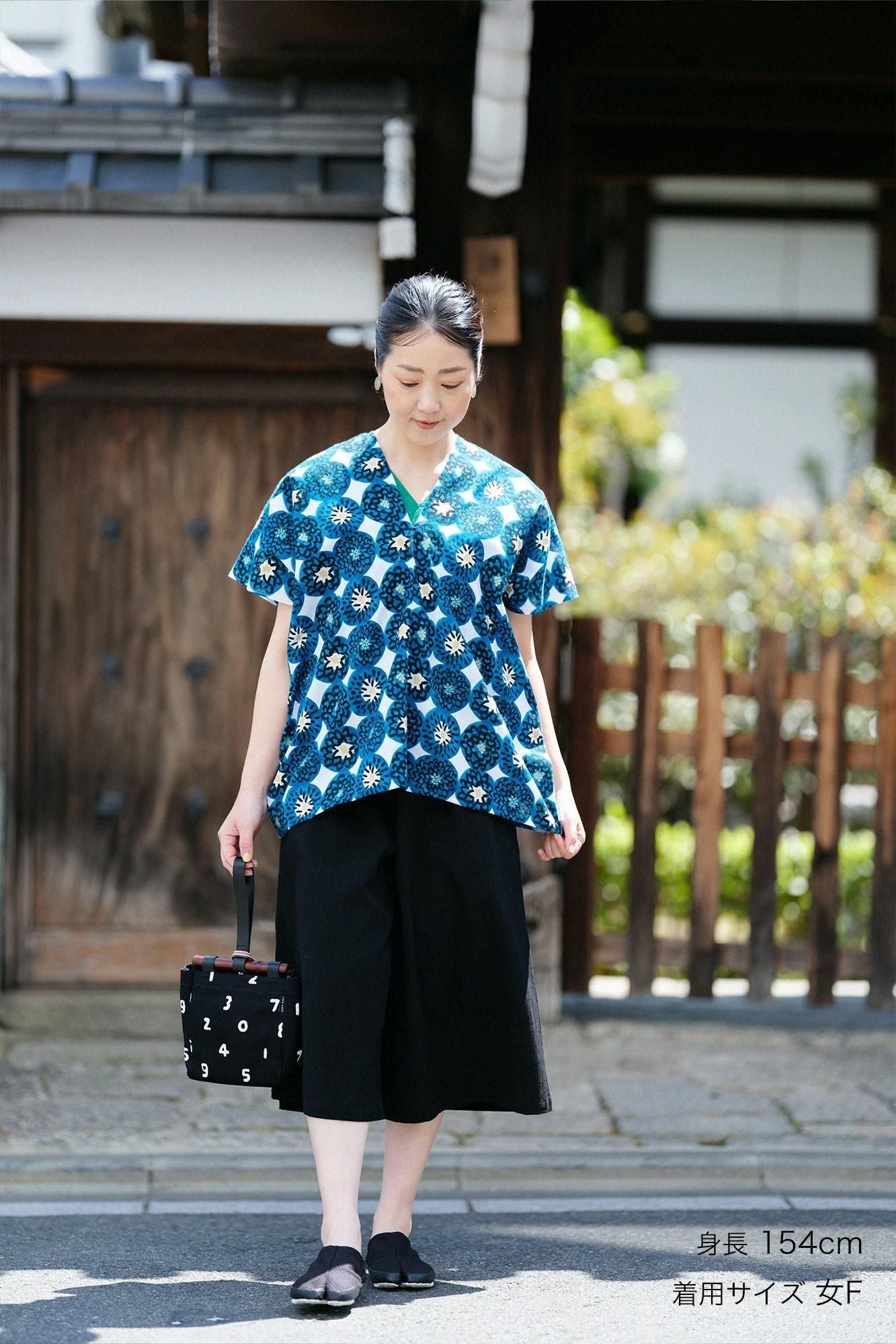 伊勢木棉 文 方形上衣 拼接／寒菊