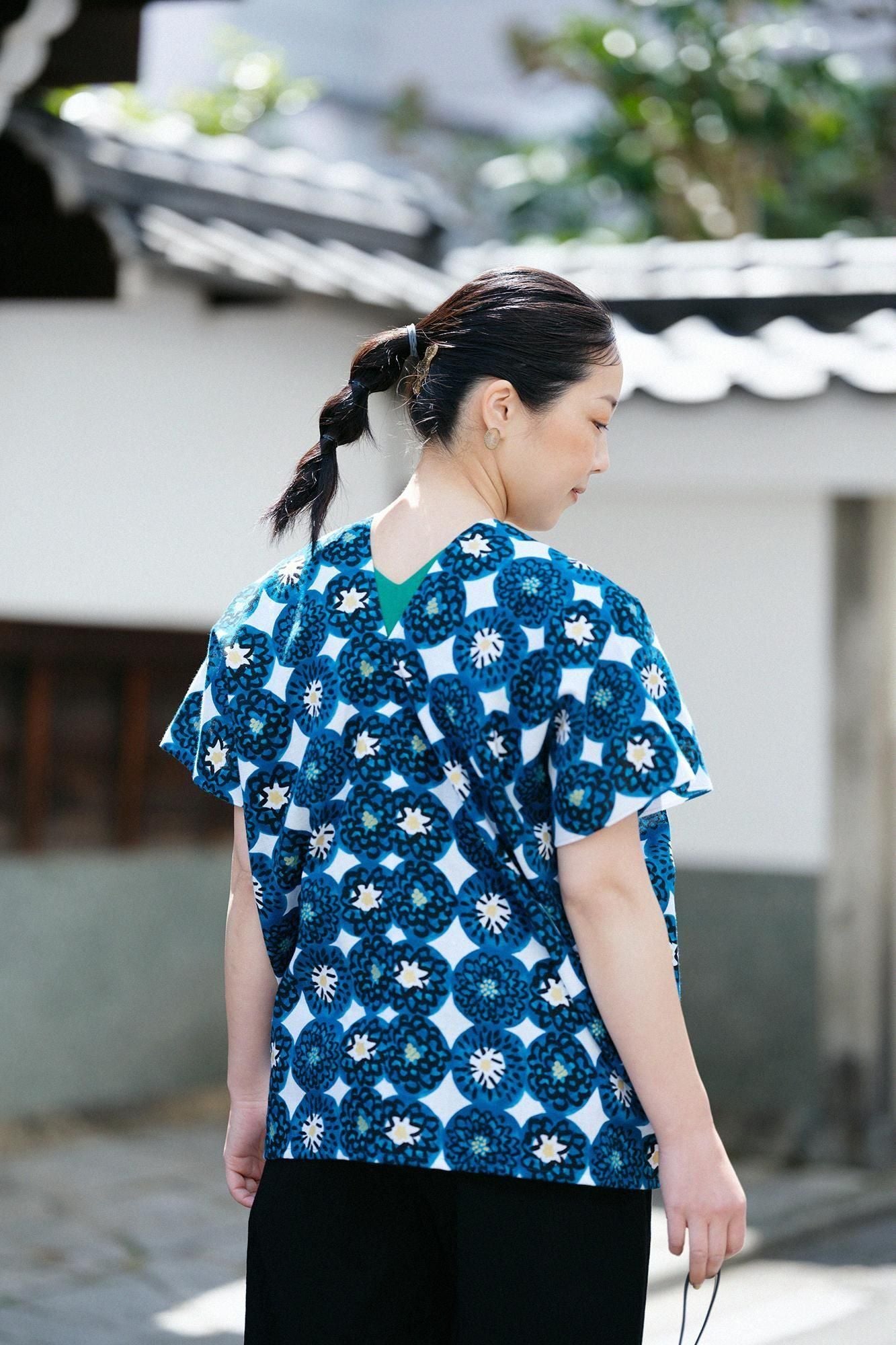 伊勢木棉 文 方形上衣 拼接／寒菊