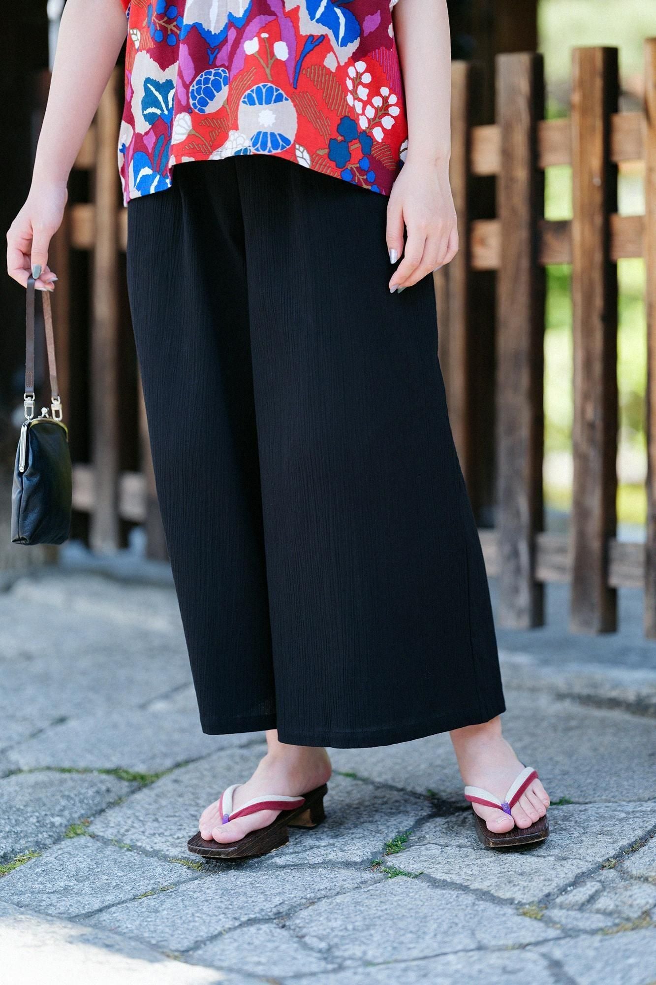 net限定】高島縮 20/20 広形（ひろなり）もんぺ／濡羽色（ぬれば