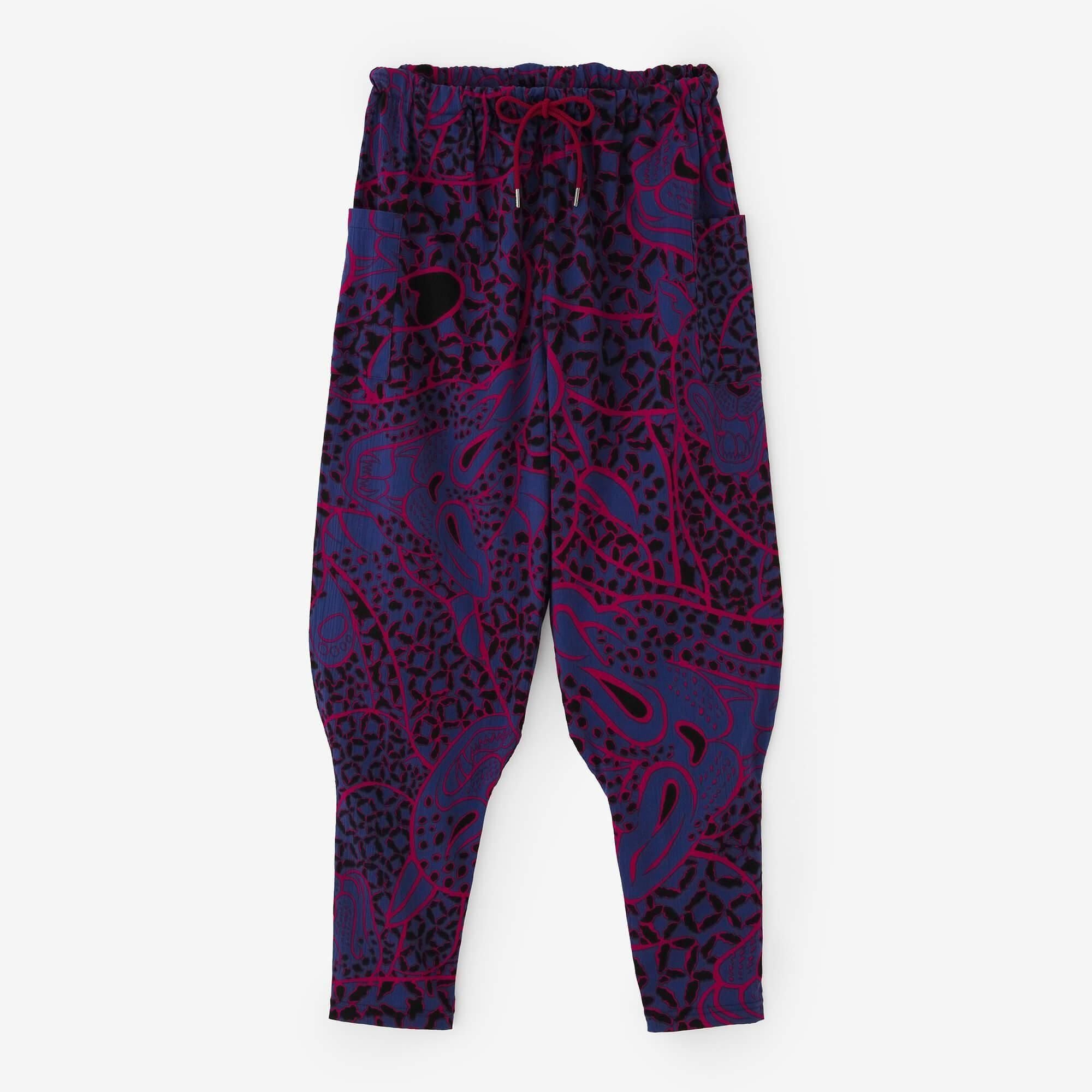 Chizimi Cotton 20/20 Harem Pants  /  blue red jaguars