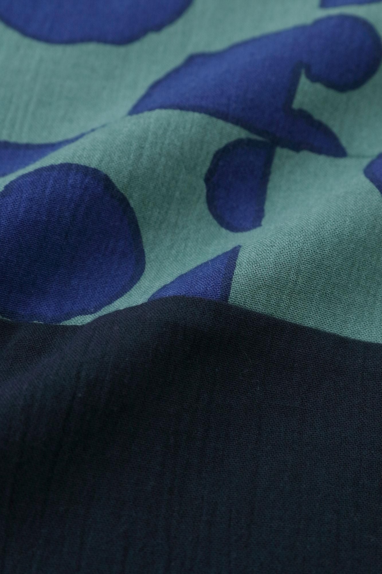 高島縮棉 20/20 方形上衣 雙色 肩紋樣／圓圈圈×藍黑色