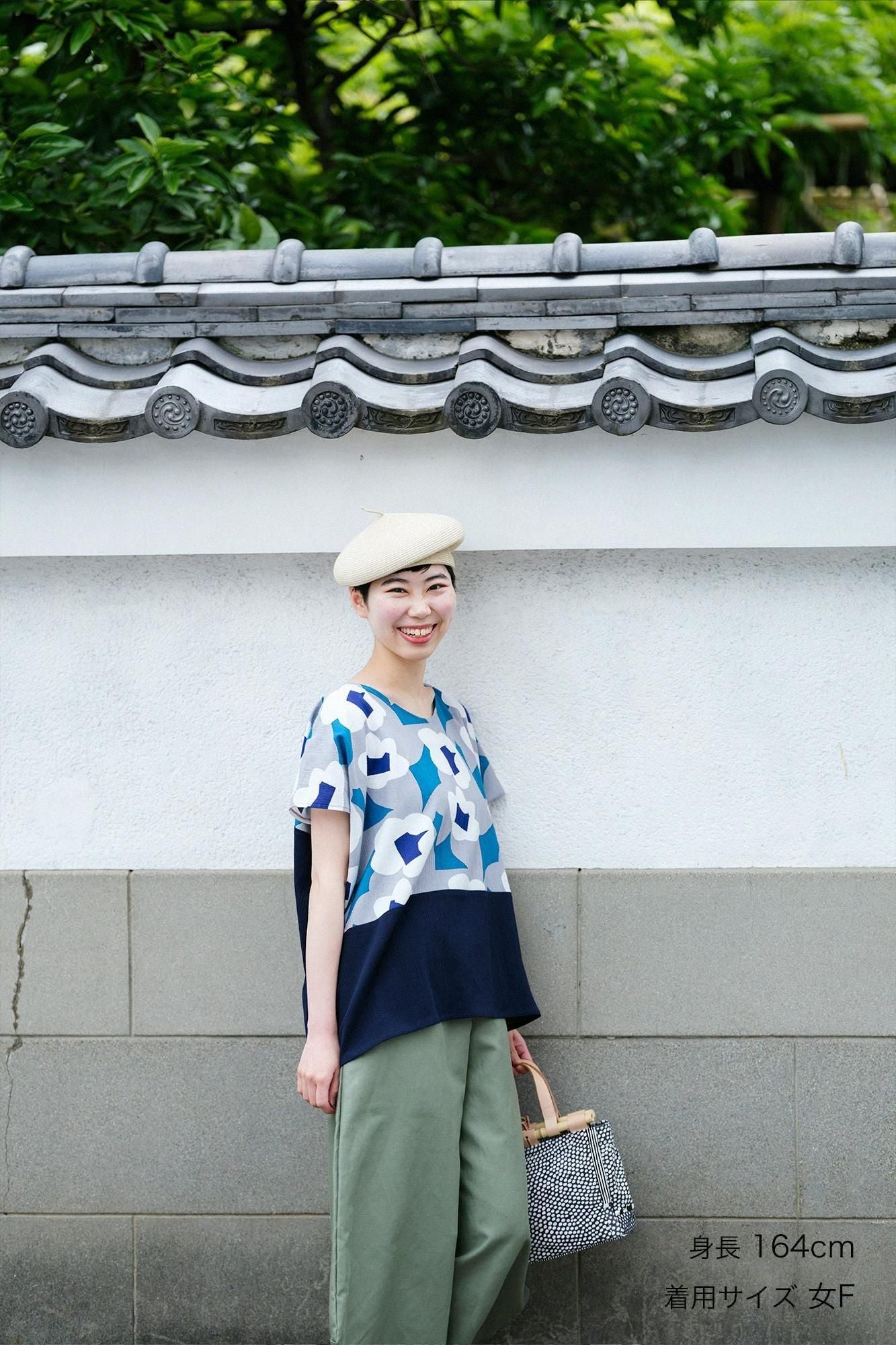 高島縮棉 20/20 方形上衣 雙色 肩紋樣／夢想×藍黑色