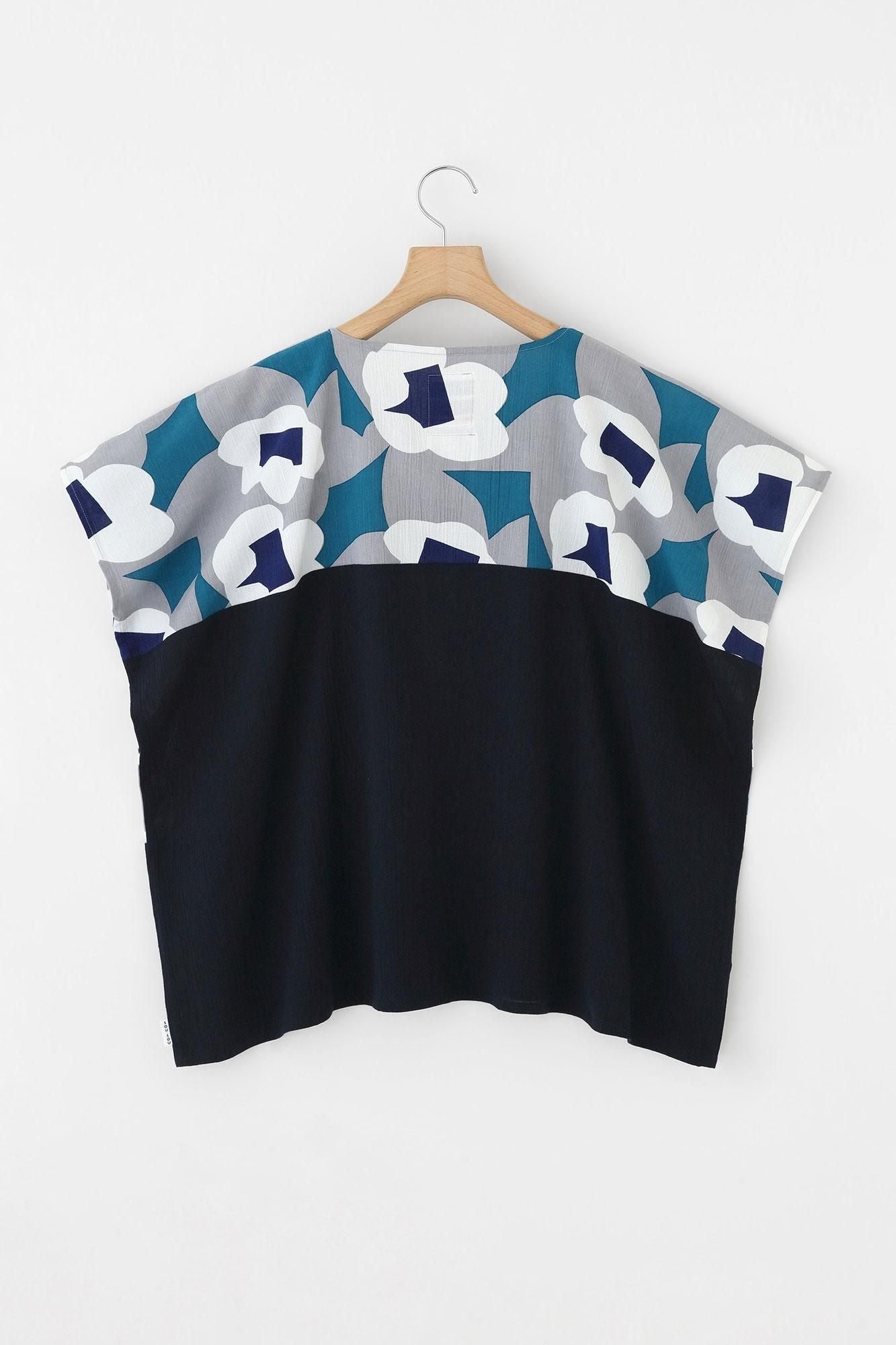 高島縮棉 20/20 方形上衣 雙色 肩紋樣／夢想×藍黑色