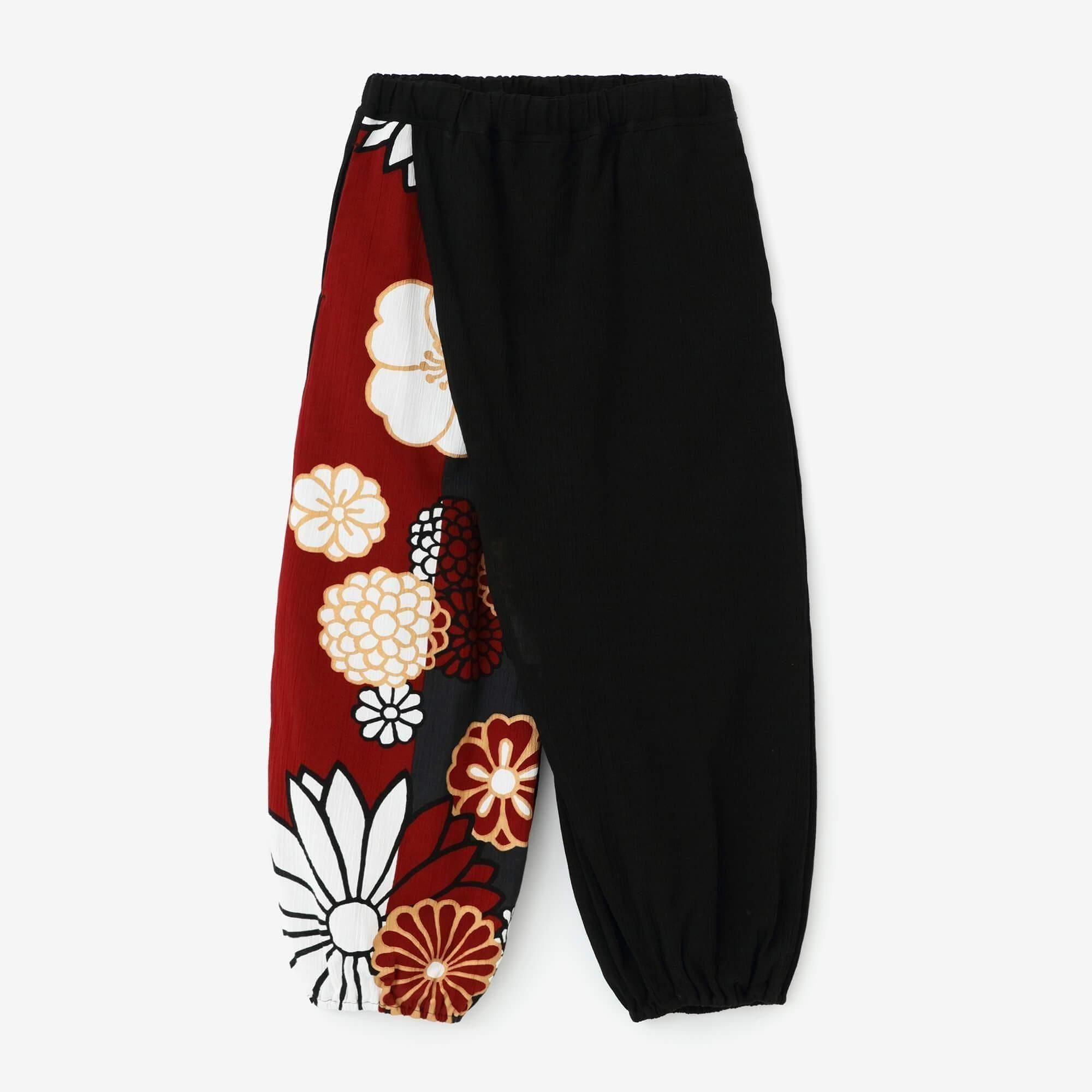 Chizimi Cotton 20/20 Wrap Harem Pants Bi-color / Black x Gold Damask 2