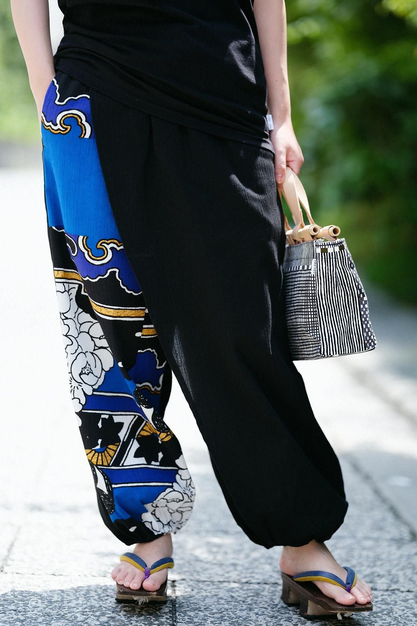 高島縮棉 20/20手柄寛衣下 和裝褲雙色／黑色×傾奇