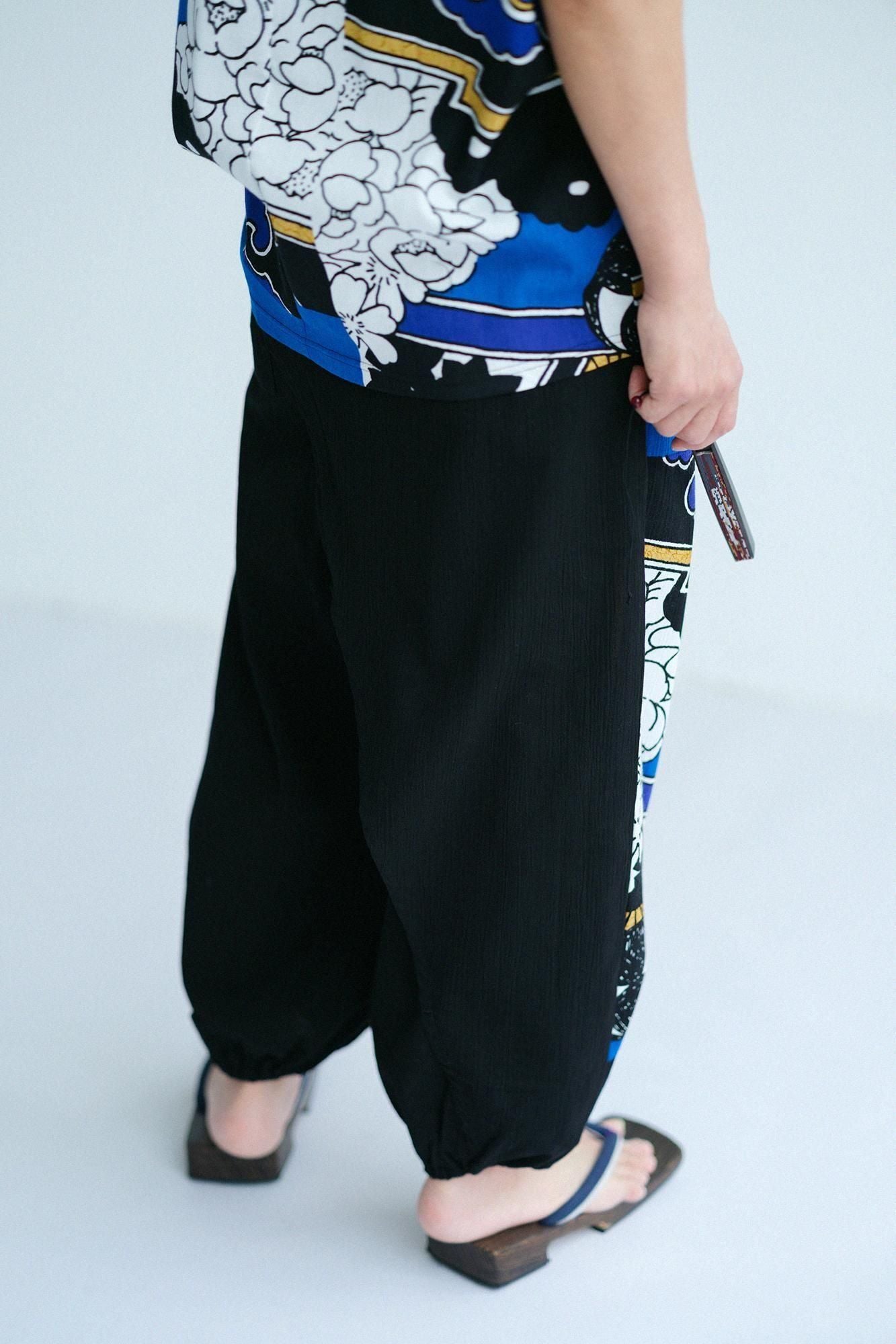 高島縮棉 20/20手柄寛衣下 和裝褲雙色／黑色×傾奇