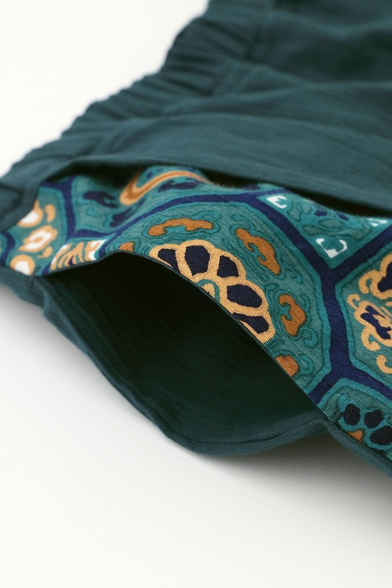 高島縮棉 20/20手柄寛衣下 和裝褲雙色/藍綠色×華麗 碧玉色2