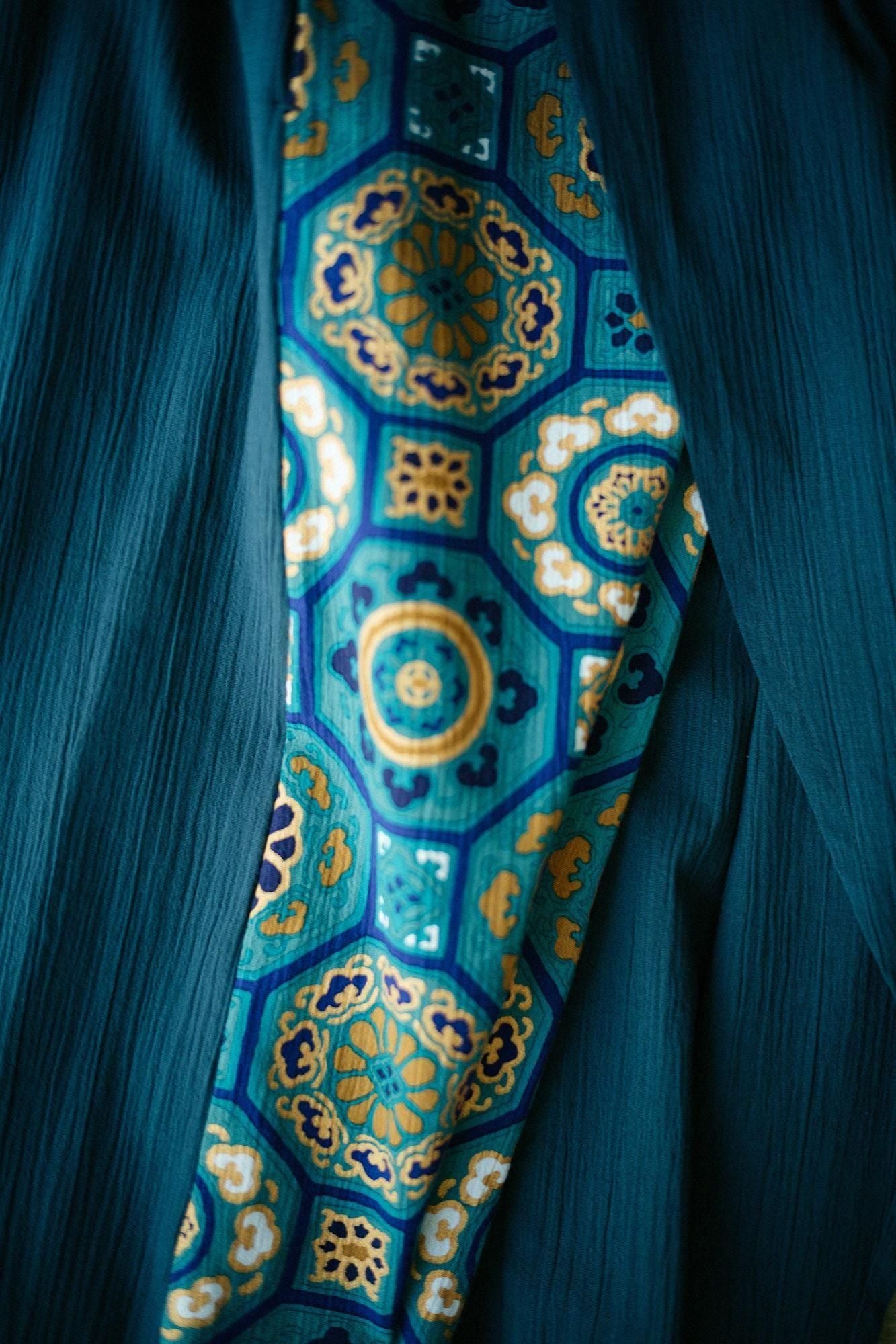 高島縮棉 20/20手柄寛衣下 和裝褲雙色/藍綠色×華麗 碧玉色2