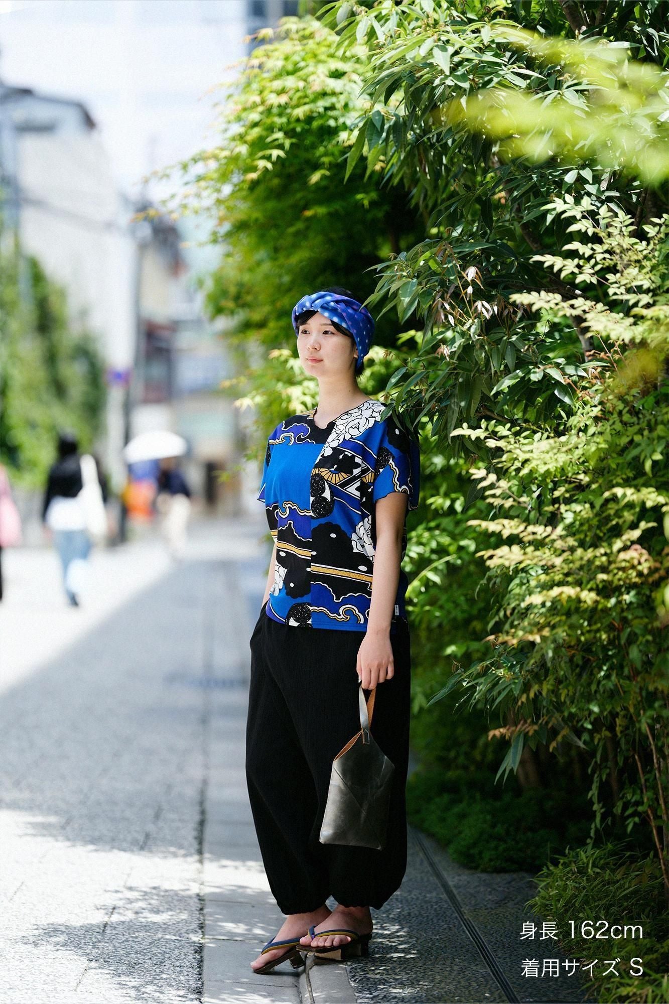 【Online】Chizimi Cotton 20/20 Wrap Harem Pants(TakaMikan SkirtstomachPants and Skirts）／Black2