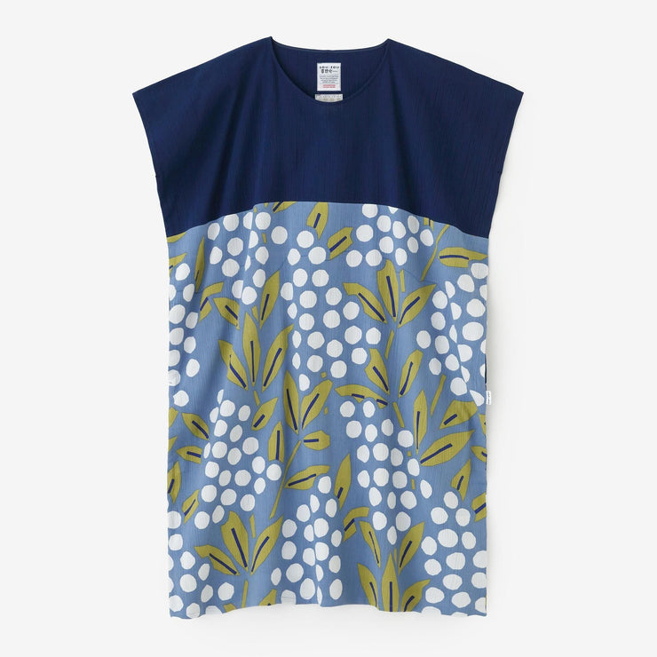 Chizimi Cotton 20/20 Rectangular Dress Bi-color Pattern on Hem / Dark Blue × Nandina Bamboo