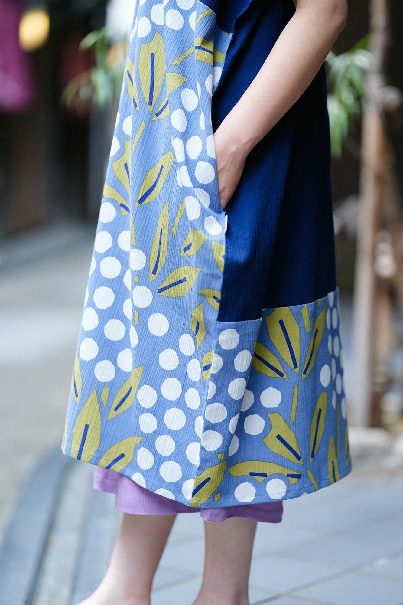 타카시마치지미 20/20 직사각형 원피스 Kumi (쿠미) 밑단 무늬 (스소모뇨) / 감색 (누콘) ×난텐치쿠