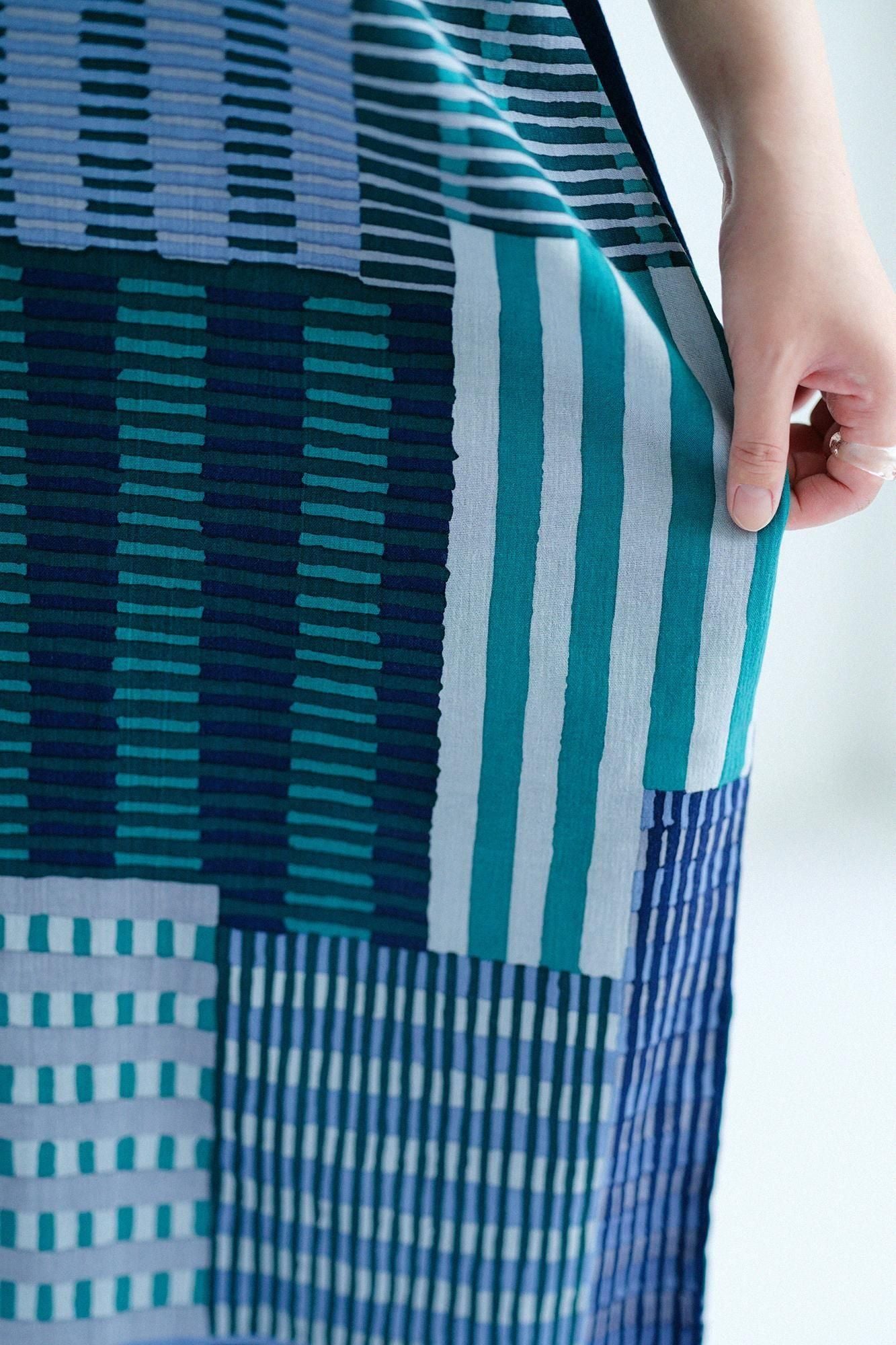 타카시마치지미 20/20 직사각형 원피스 쿠미 헴 패턴/네이비 블루 x마텐로 아사미 (Asakimaki)