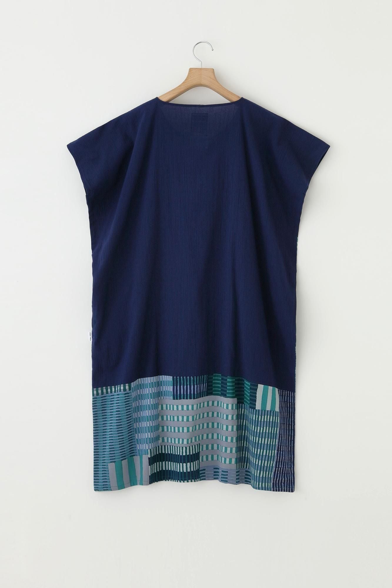 타카시마치지미 20/20 직사각형 원피스 쿠미 헴 패턴/네이비 블루 x마텐로 아사미 (Asakimaki)