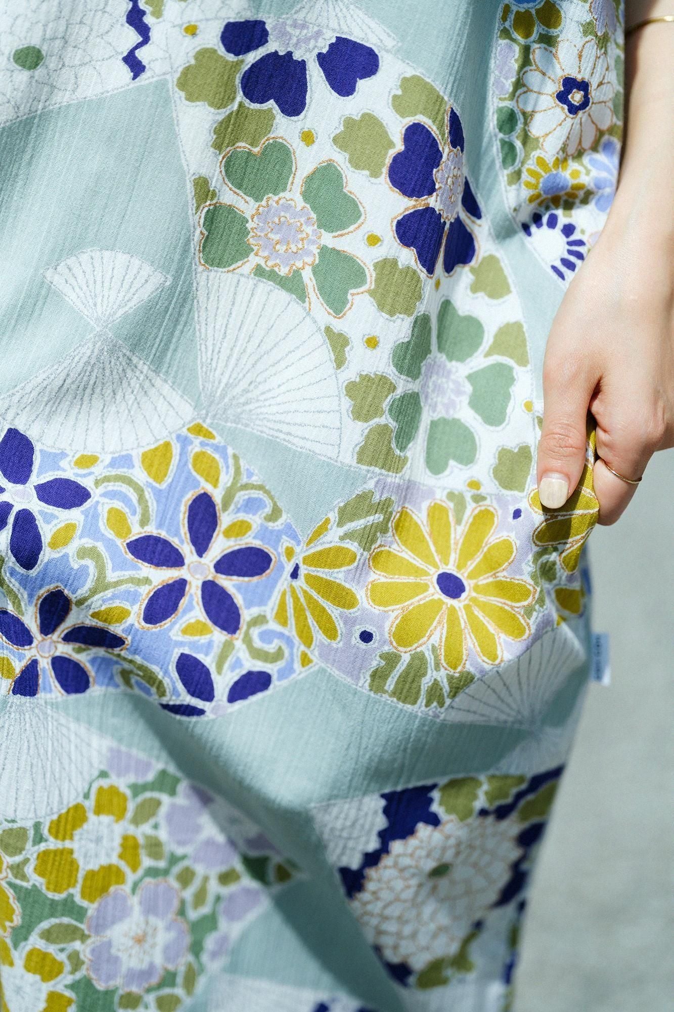 高島縮棉 20/20 長方形洋裝（chohokei）/扇子 柳灰色