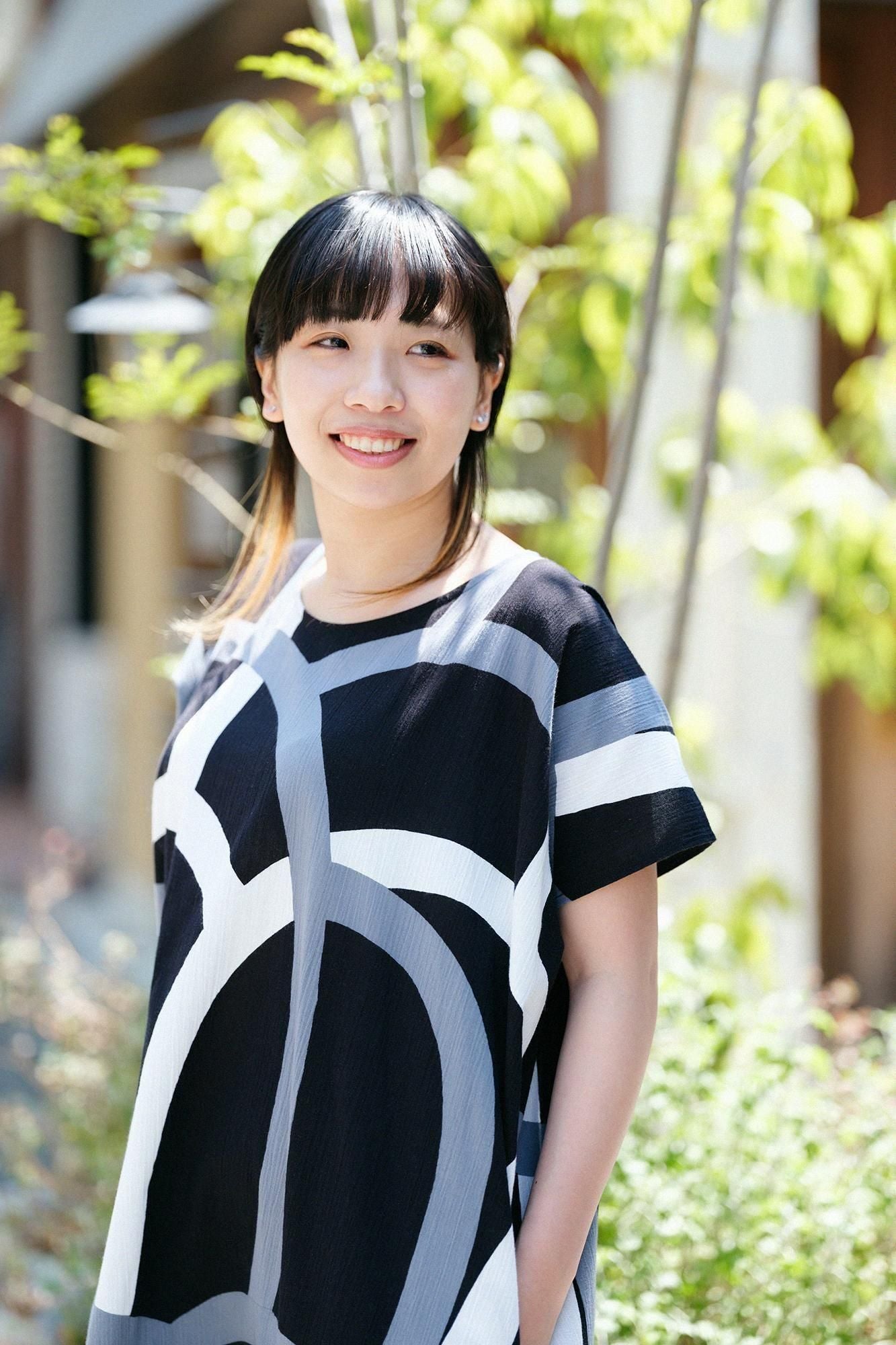 高島縮棉 20/20長方形洋裝／瀑布 黑色