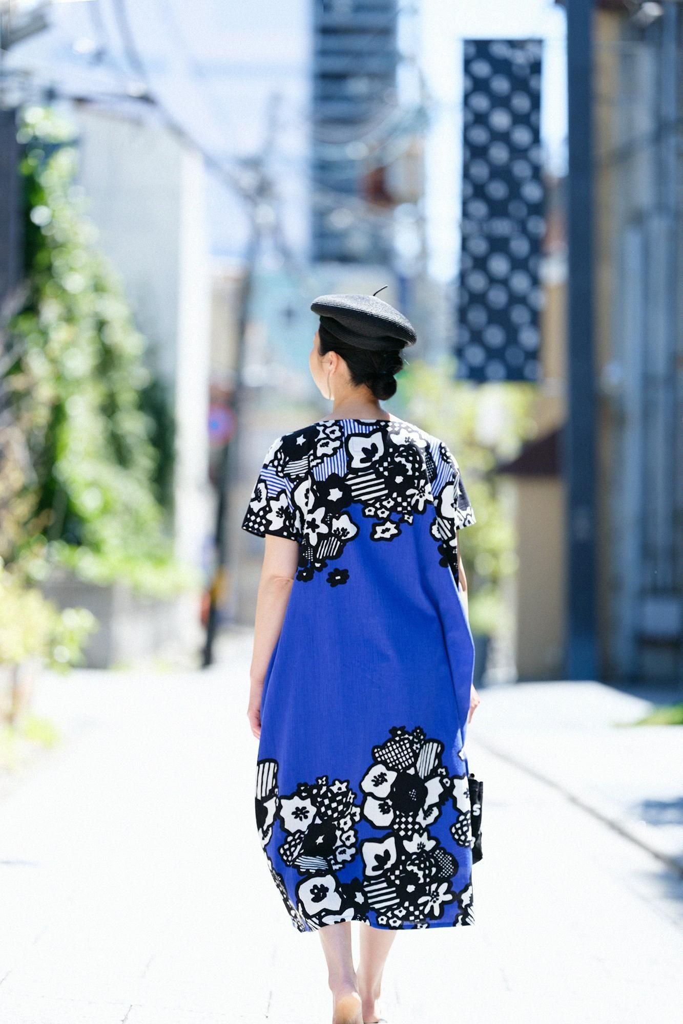 sousou ソウソウ　ワンピース　貫頭衣　高島縮　花柄 高島縮 20/20 長方形衣（ちょうほうけい）／花くすだま