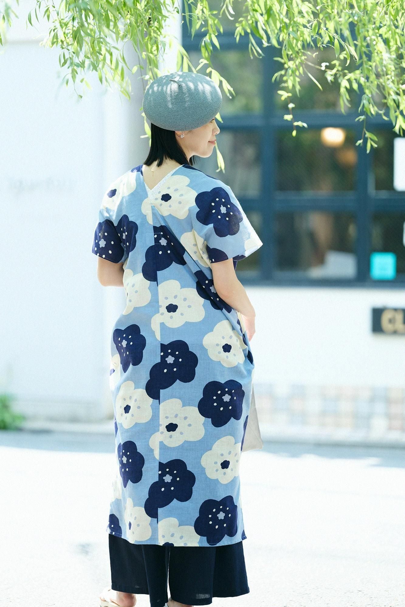 Isemomen Bun Rectangular Dress Split Joint / Smile Light Indigo