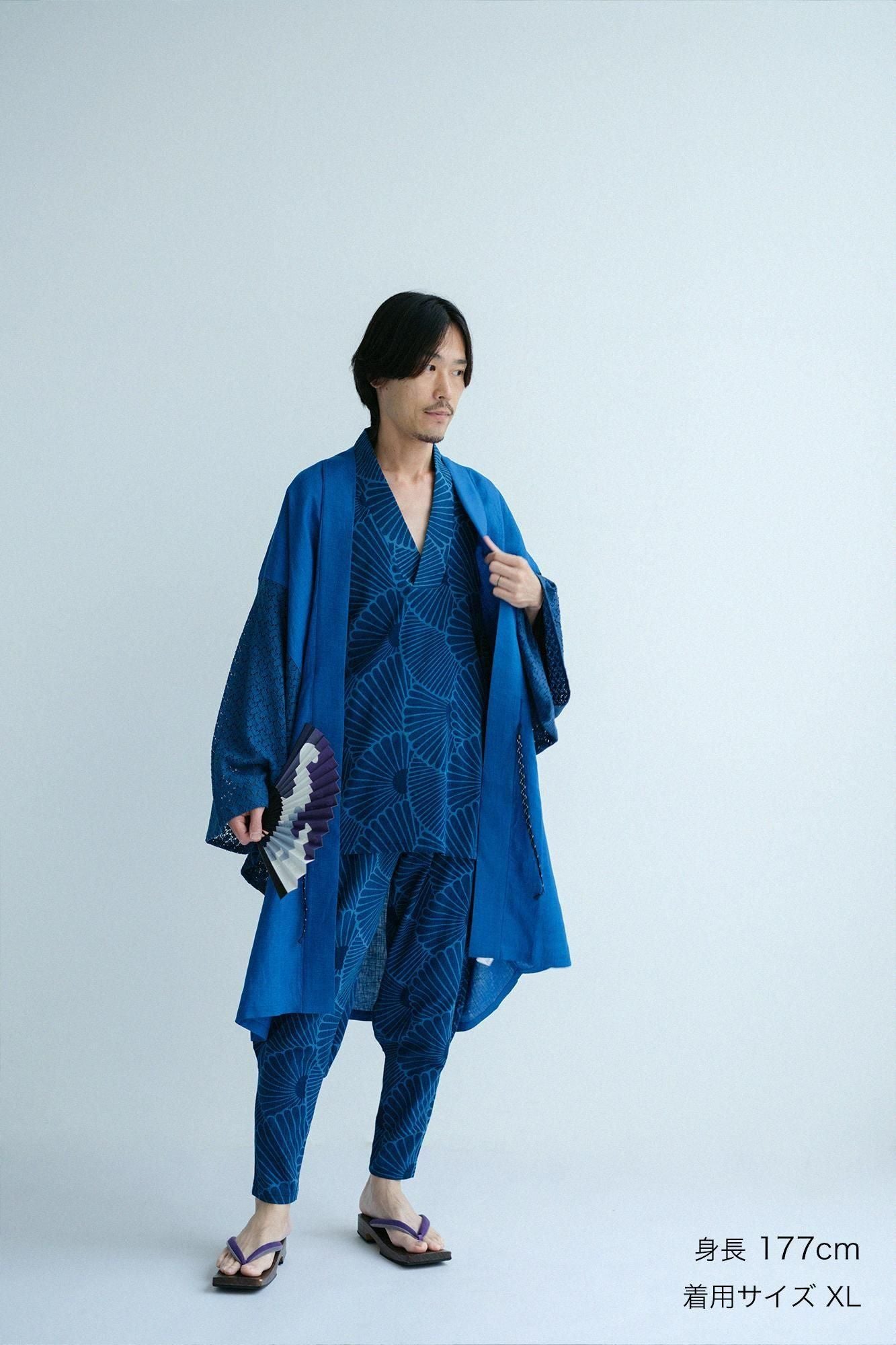 sorairo★うさとの服 藍染風・ヘンプ混 イカパンツ／巻きスカート風 asana HEMP100% テロテロ タイパンツ スカート・草木染め【パヤカ