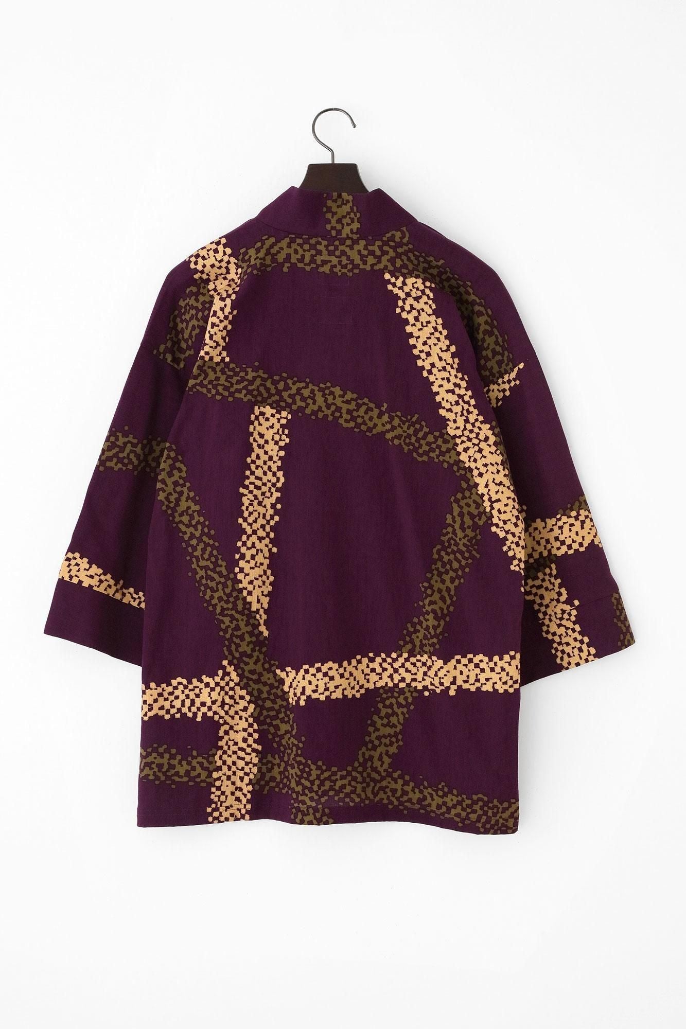 Chizimi Cotton 40/40 Fubi Kimono Shirt / Tied-up Bluish Purple