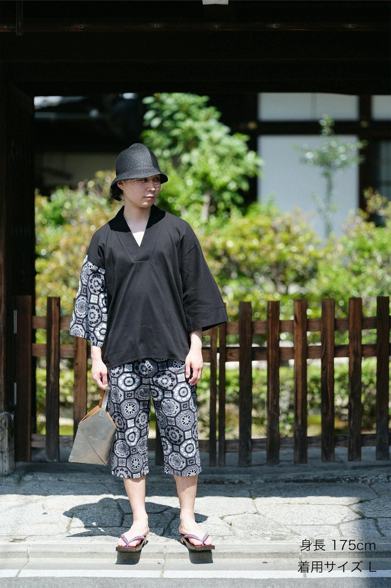 Chizimi Cotton 40/40 Fubi Kimono Shirt Bi-color / Black × Gorgeous