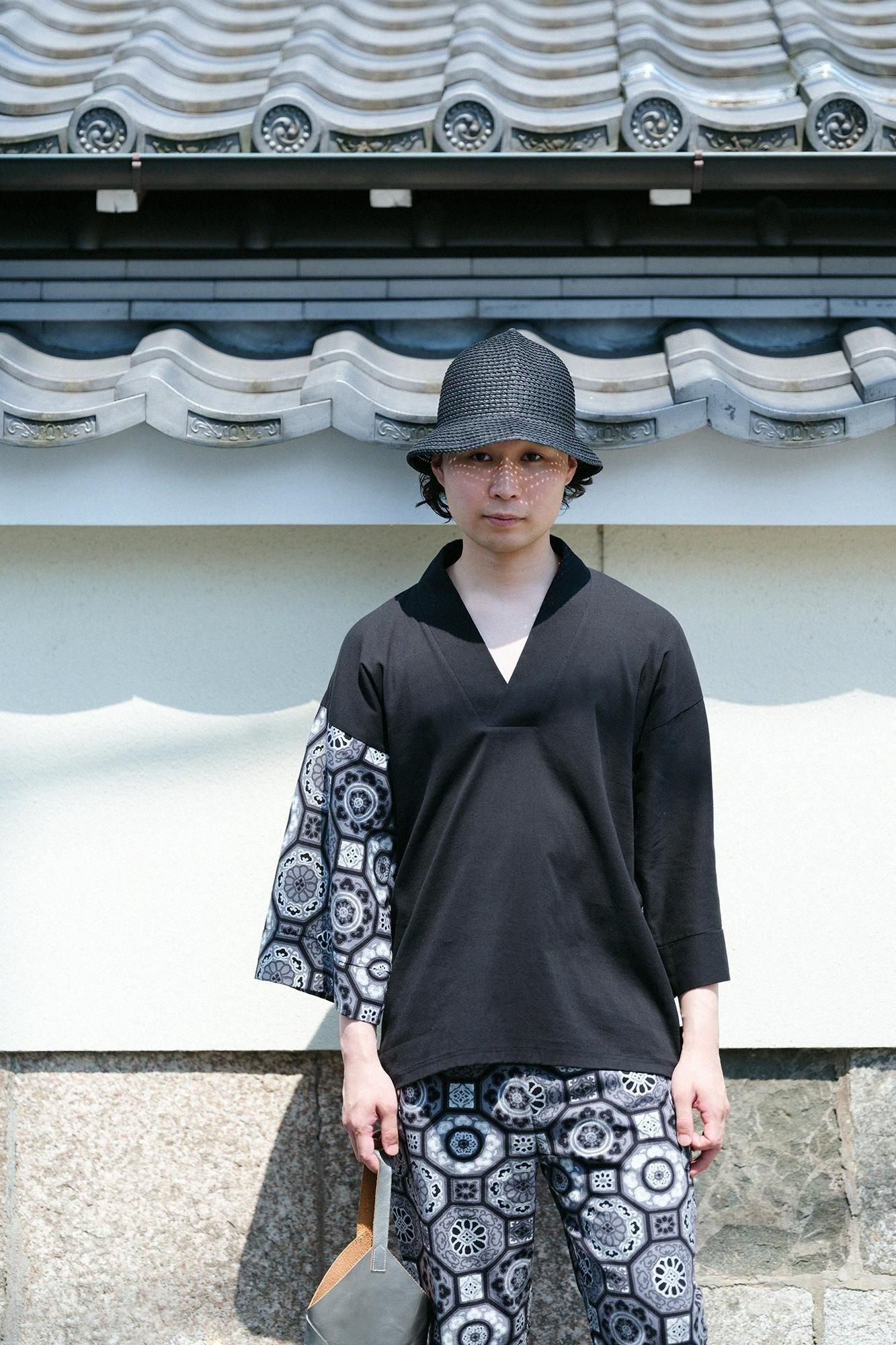 Chizimi Cotton 40/40 Fubi Kimono Shirt Bi-color / Black × Gorgeous