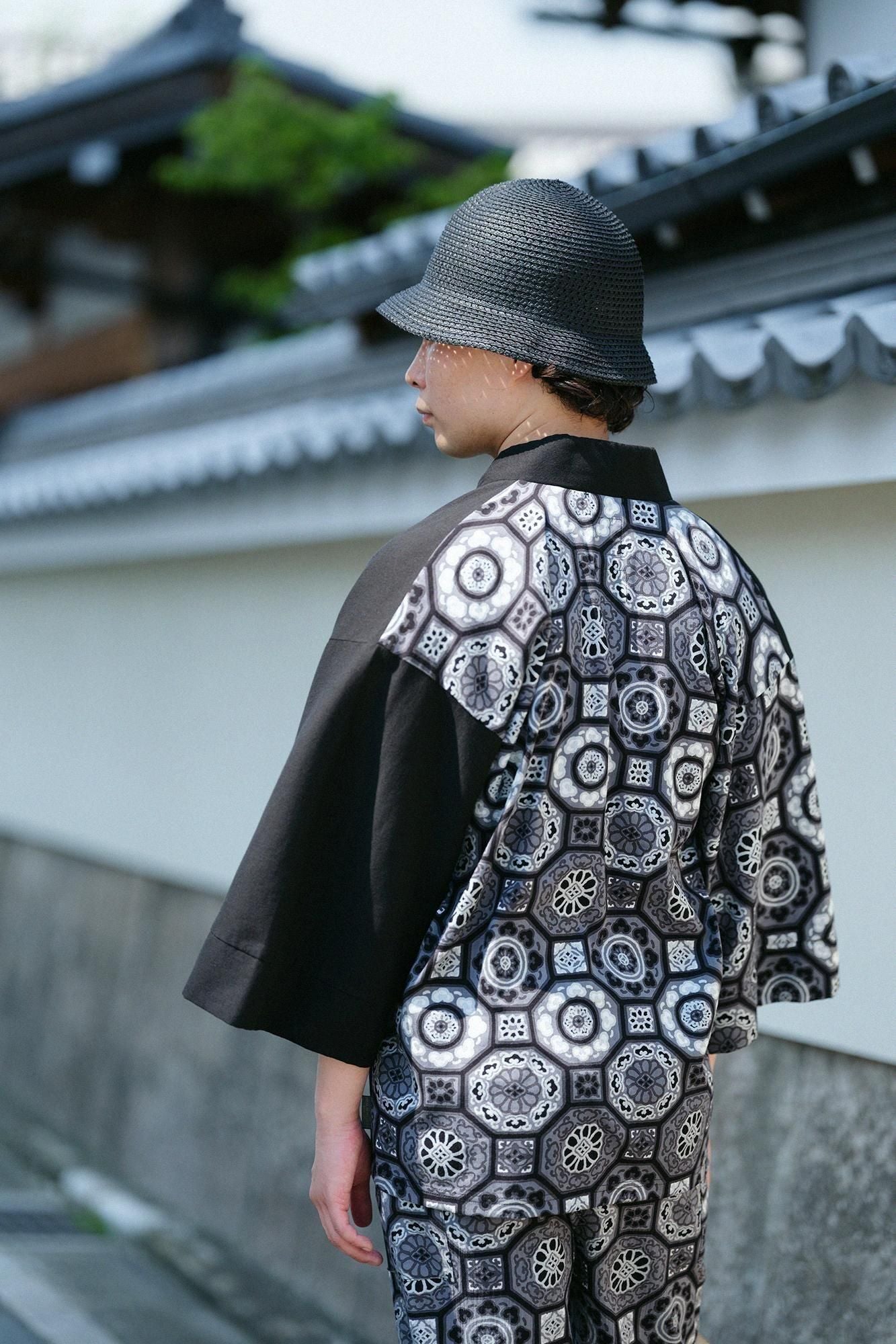 Chizimi Cotton 40/40 Fubi Kimono Shirt Bi-color / Black × Gorgeous