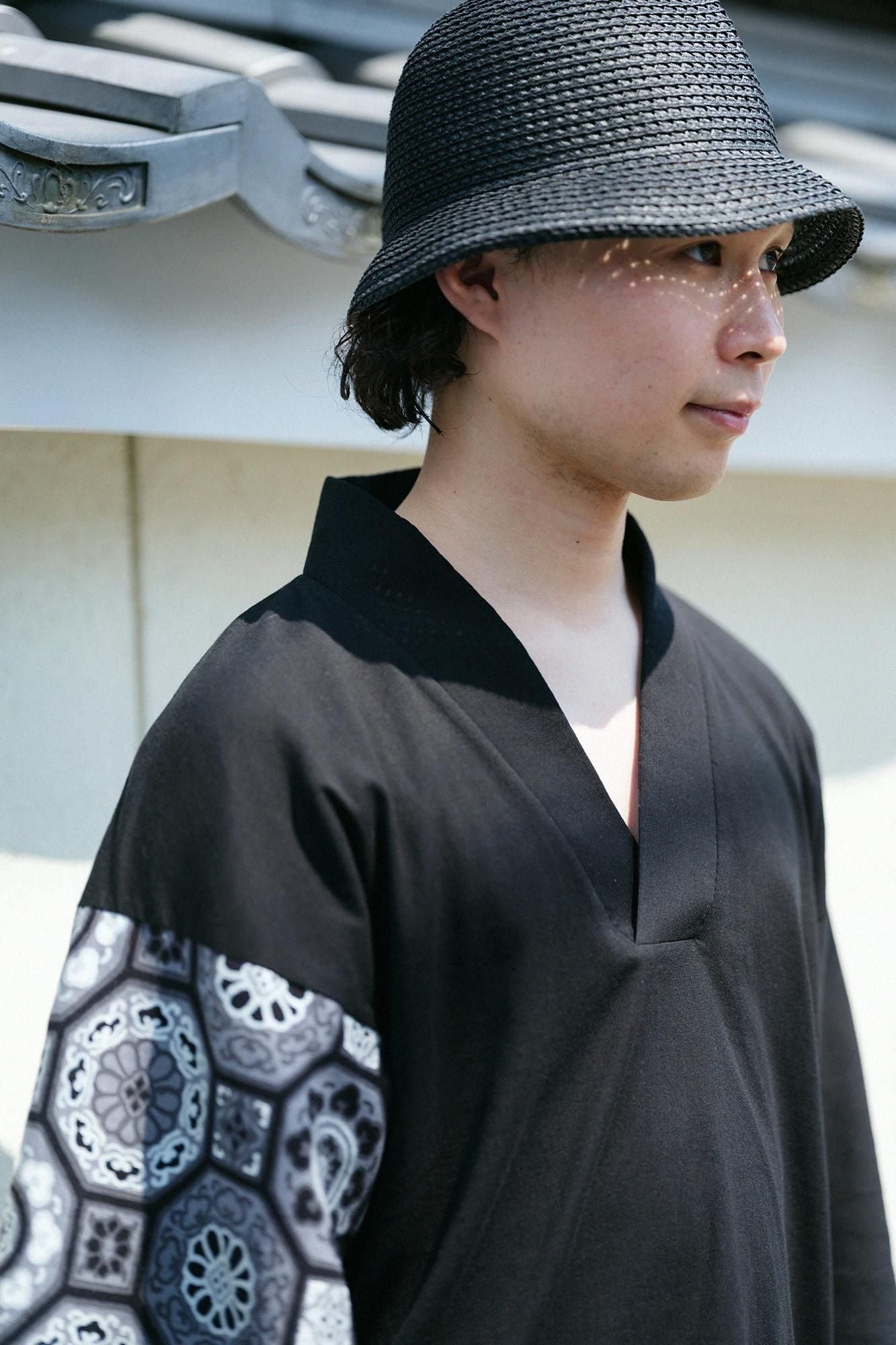 Chizimi Cotton 40/40 Fubi Kimono Shirt Bi-color / Black × Gorgeous