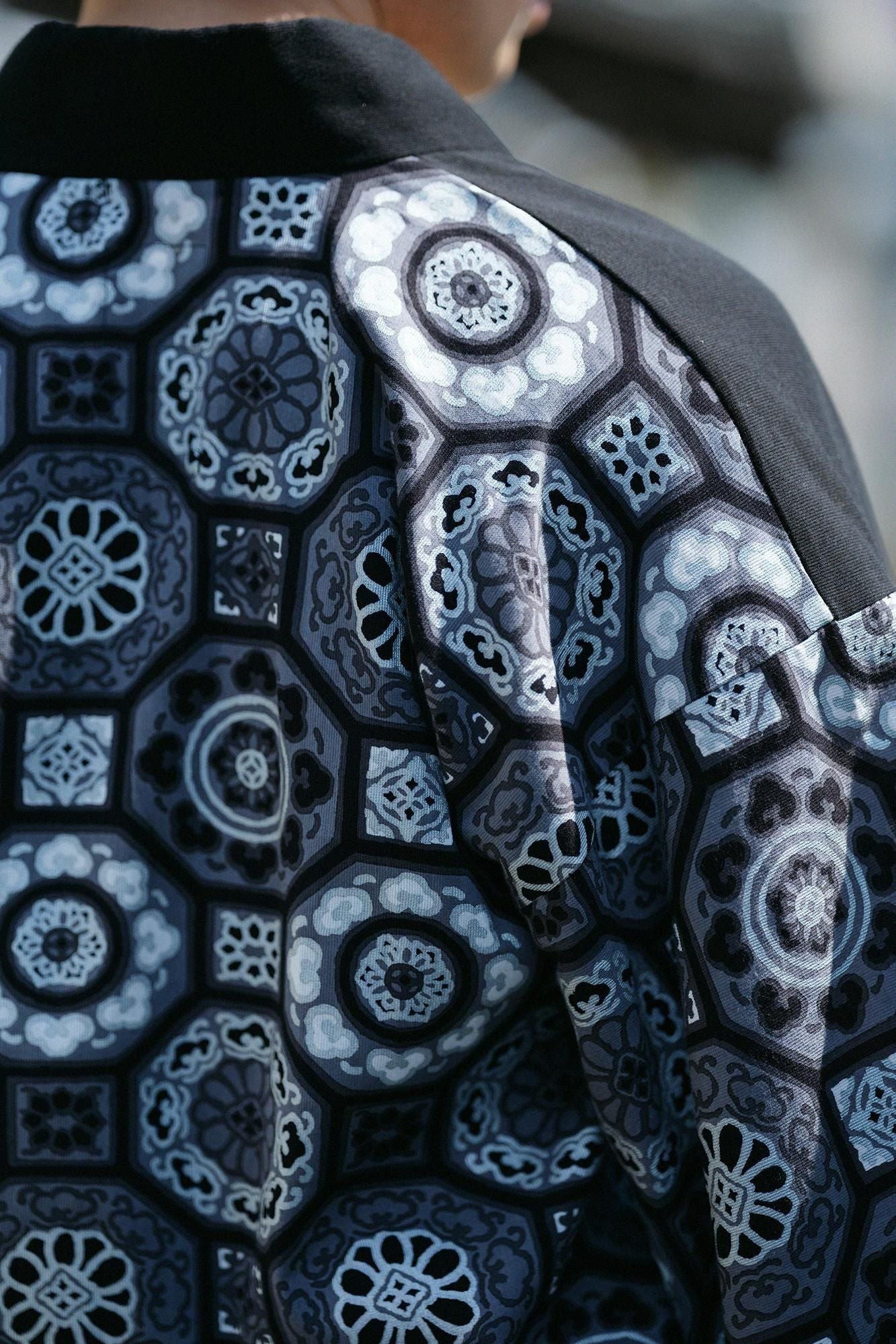 Chizimi Cotton 40/40 Fubi Kimono Shirt Bi-color / Black × Gorgeous