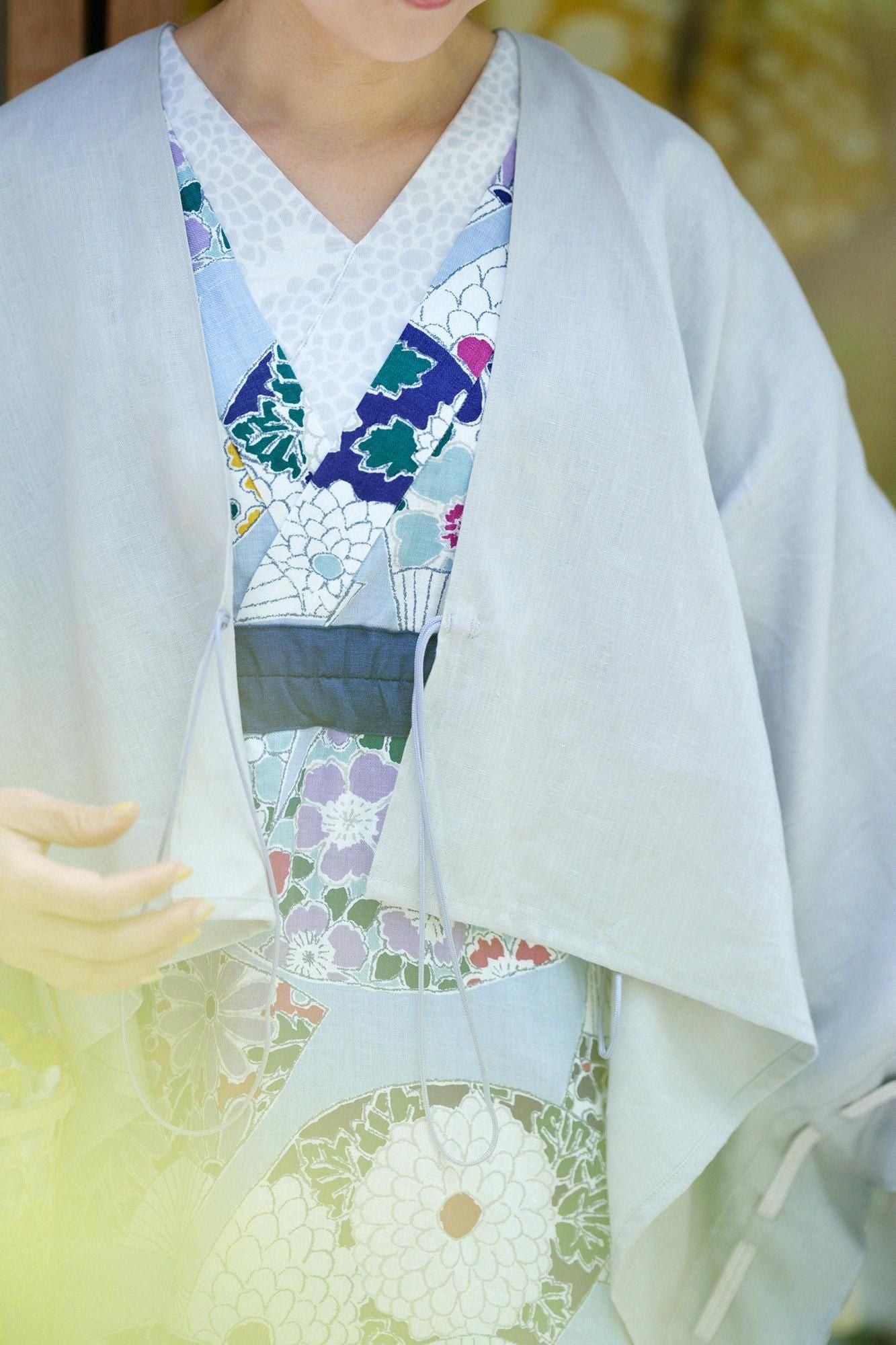 麻 きさらぎ 袖括り（そでくくり）／銀鼠（ぎんねず）