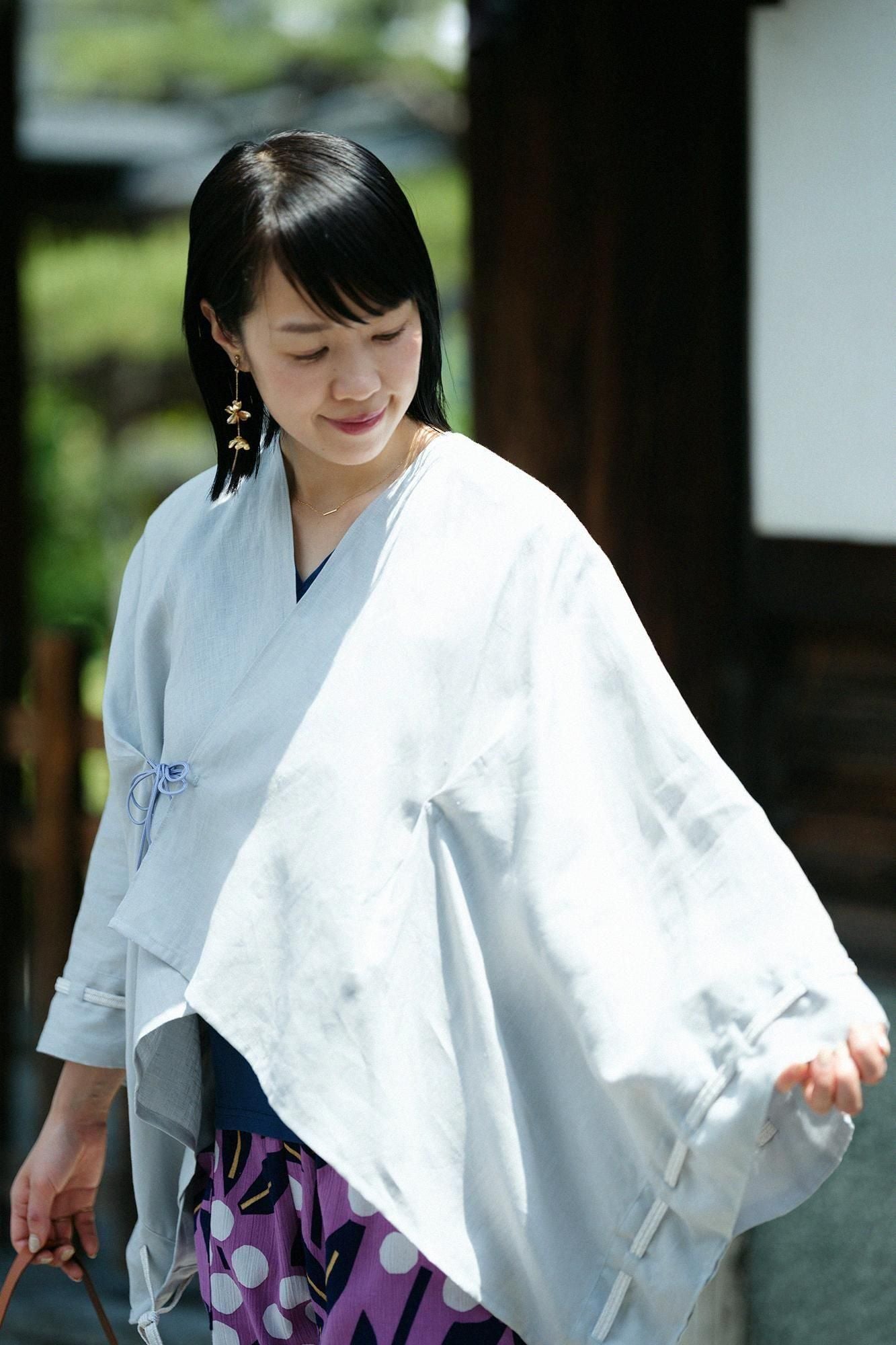 麻 きさらぎ 袖括り（そでくくり）／銀鼠（ぎんねず）