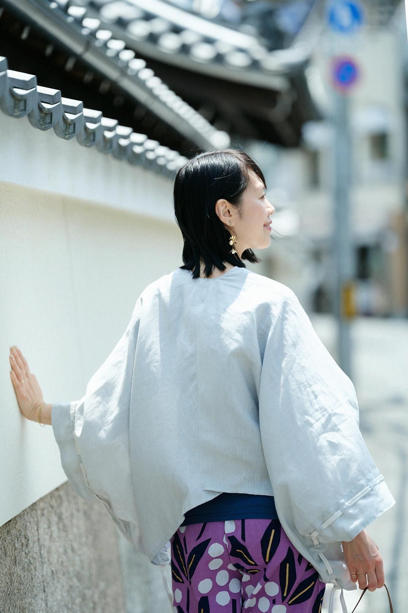 麻 きさらぎ 袖括り（そでくくり）／銀鼠（ぎんねず）