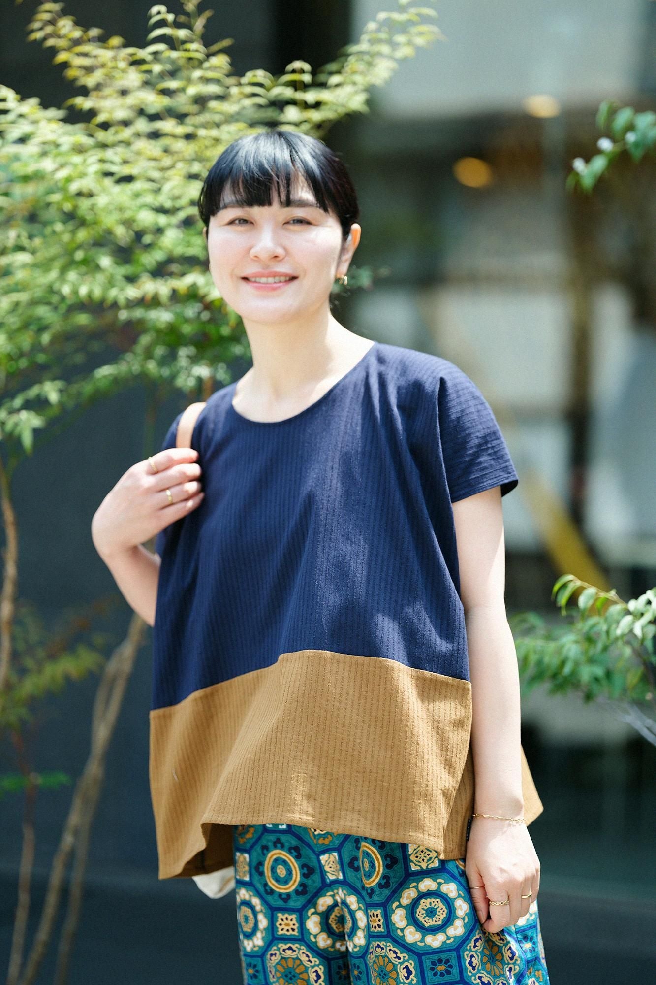 타카시마치지미 40/20 아키하 사각형옷 쿠미/남색(토메콘)×침향색(진코색)