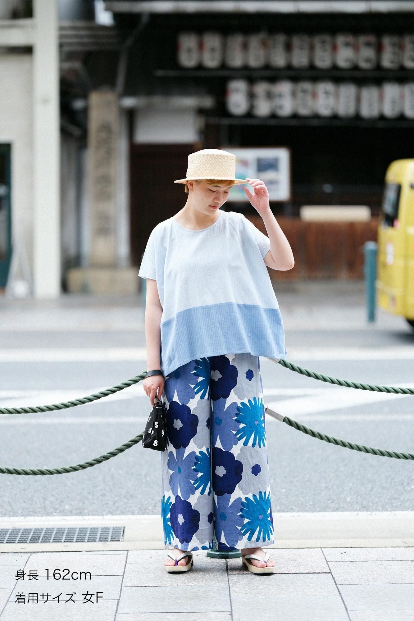 Chizimi Cotton 40/20 Akiha Square Top(deerminds old time withi) group(minds old time withfruit)/Pastel Blue(burpminds old time with) x Minato Nezumi (Minato)Nefigure)