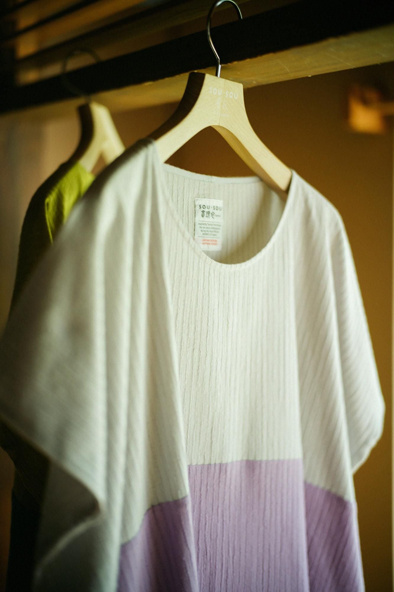 Chizimi Cotton 40/20 Akiha Rectangular Dress Bi-color / Pale Grey x Pastel Purple