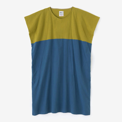Chizimi Cotton 40/20 Akiha Rectangular Dress Bi-color / Greenish Yellow x Greyish Blue