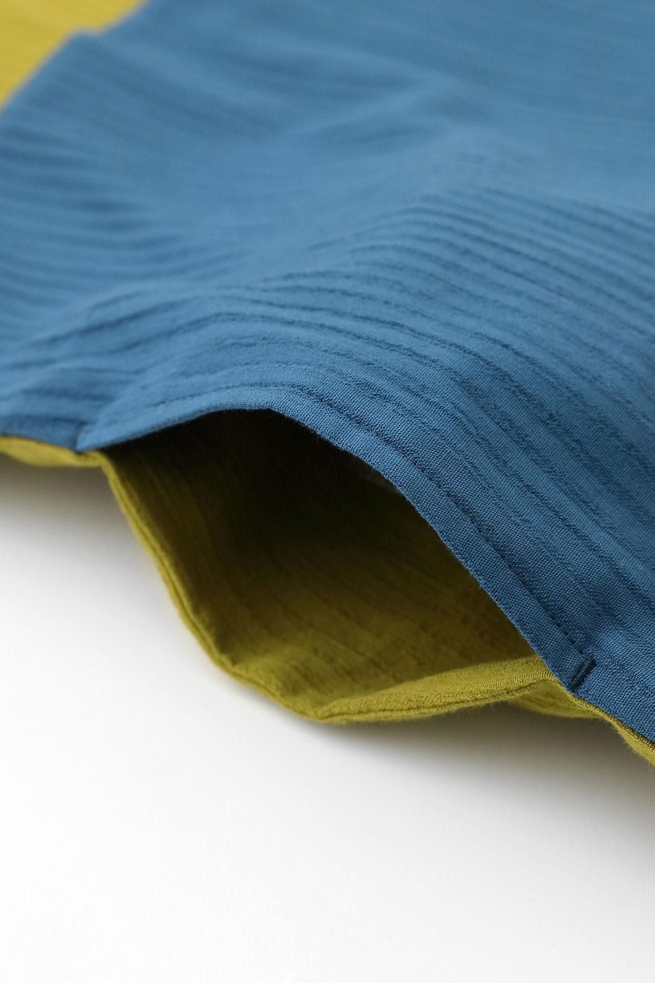 Chizimi Cotton 40/20 Akiha Rectangular Dress Bi-color / Greenish Yellow x Greyish Blue