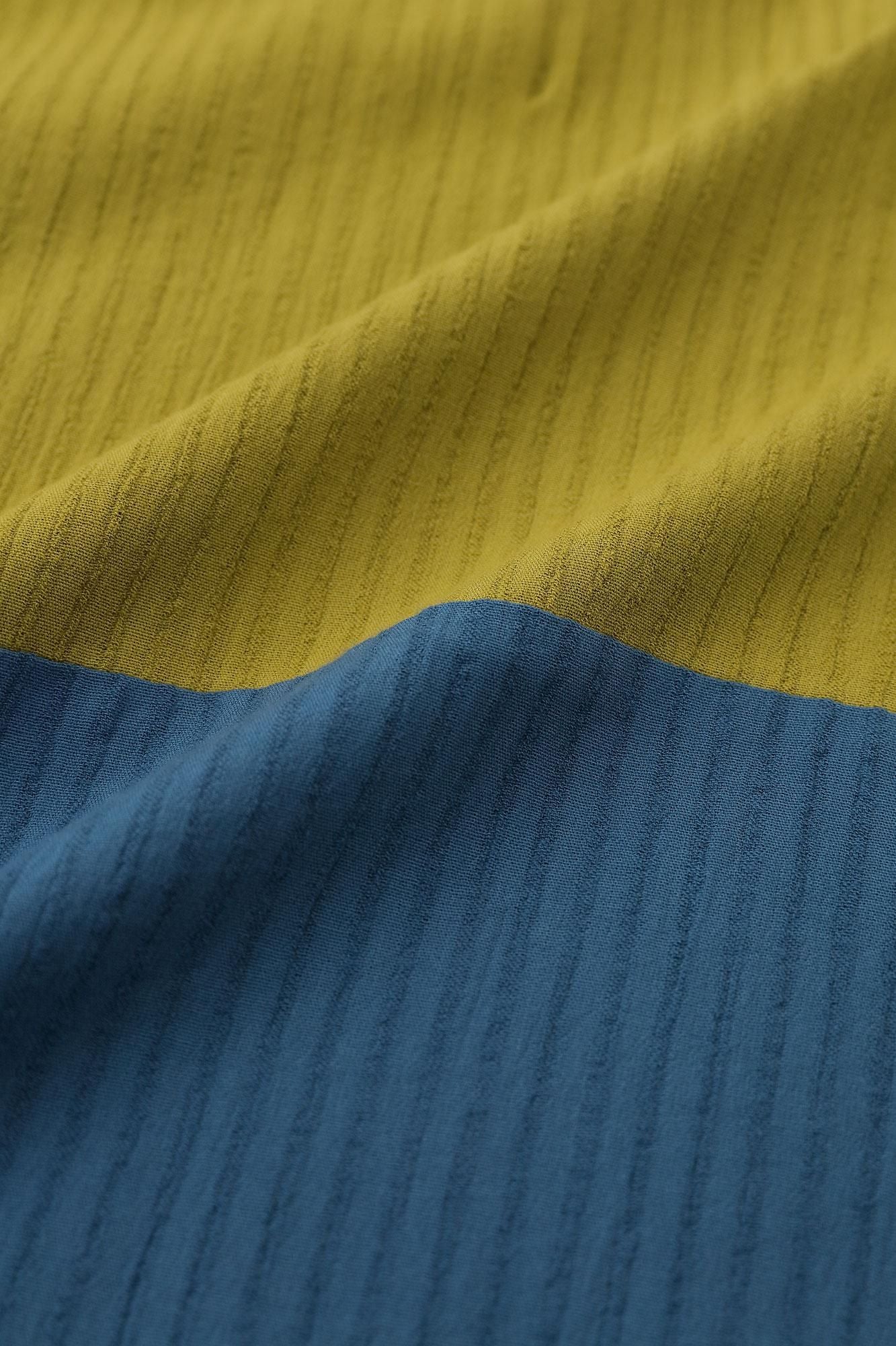 Chizimi Cotton 40/20 Akiha Rectangular Dress Bi-color / Greenish Yellow x Greyish Blue