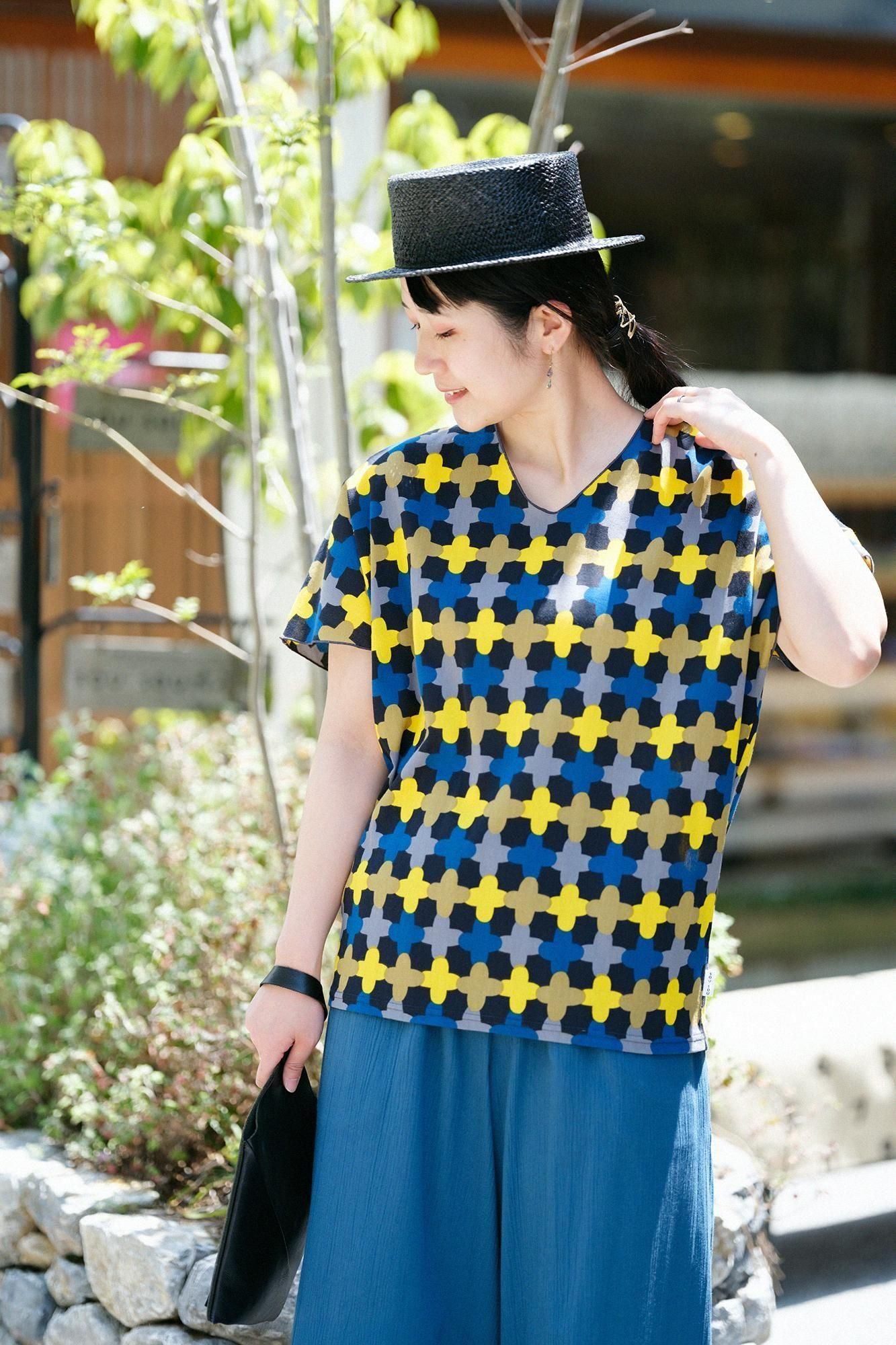 高島縮棉 40/40 短袖上衣／繩梯子