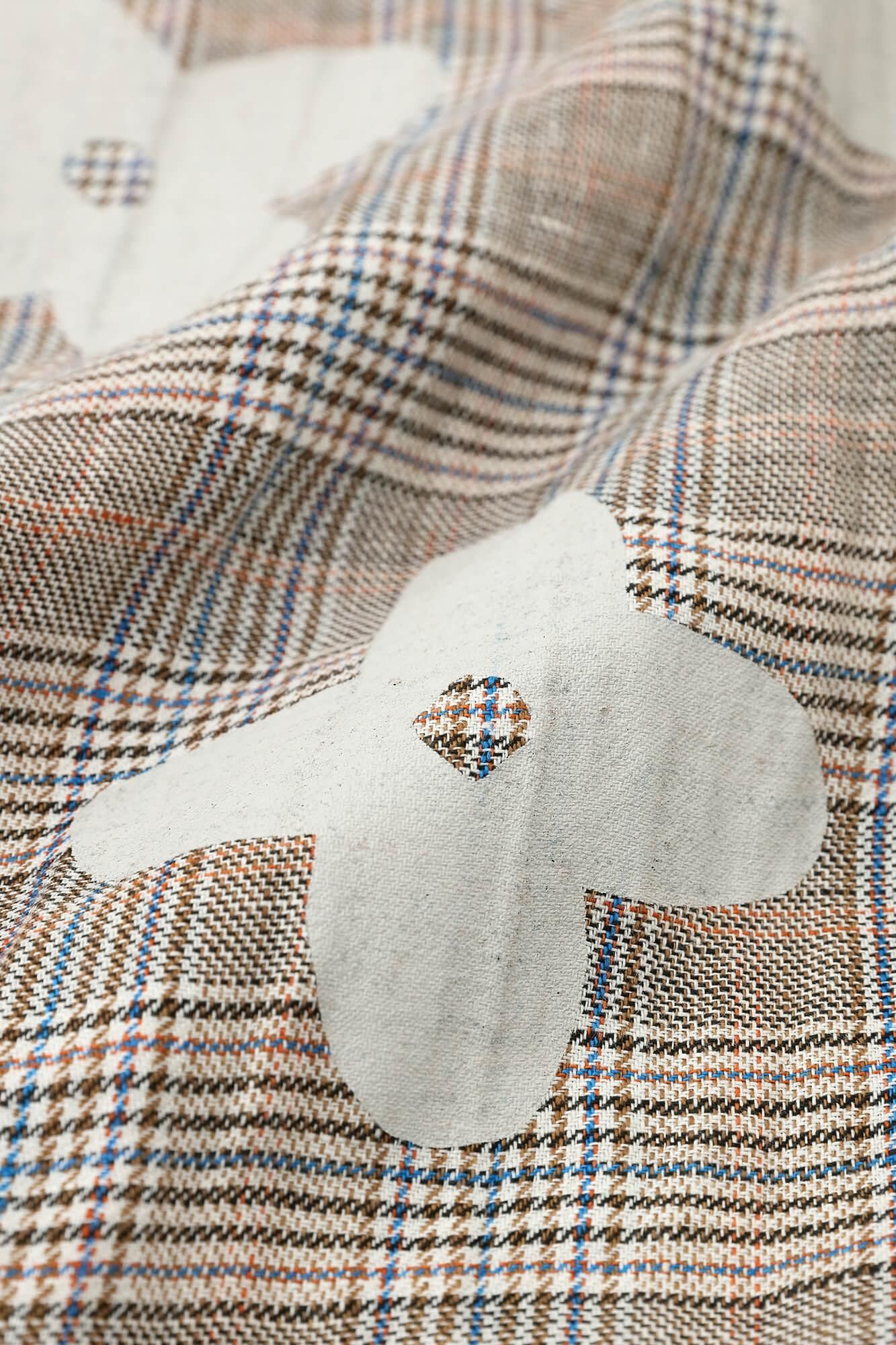 麻 格子織 長方形洋裝拼接／山花風