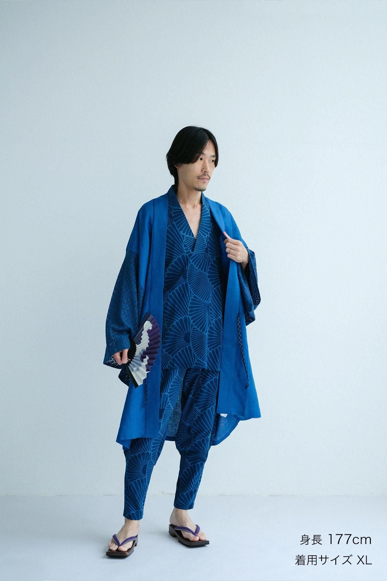 Hanf x Wasserzeichen-Stickerei, Kakuso-Danten mit quadratischen Ärmeln, einzeln (Hitoe)/Hellbraun (Usuhanada)