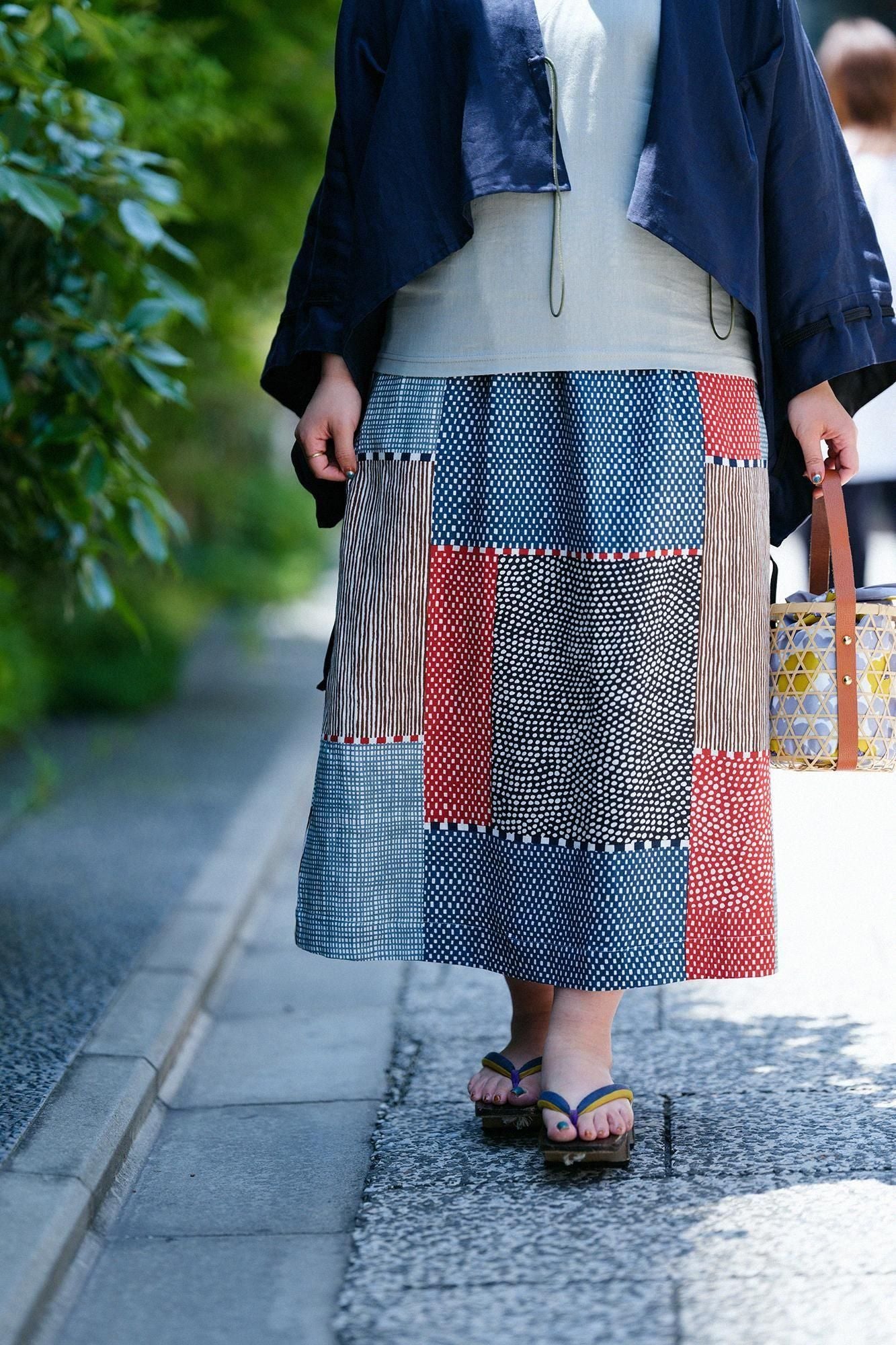 新品★ SOU・SOU 麻スカート　双筒衣／木陰　和柄　京都製　日本製 麻 双筒衣（そうとうい）／間がさね 桂（かつら）