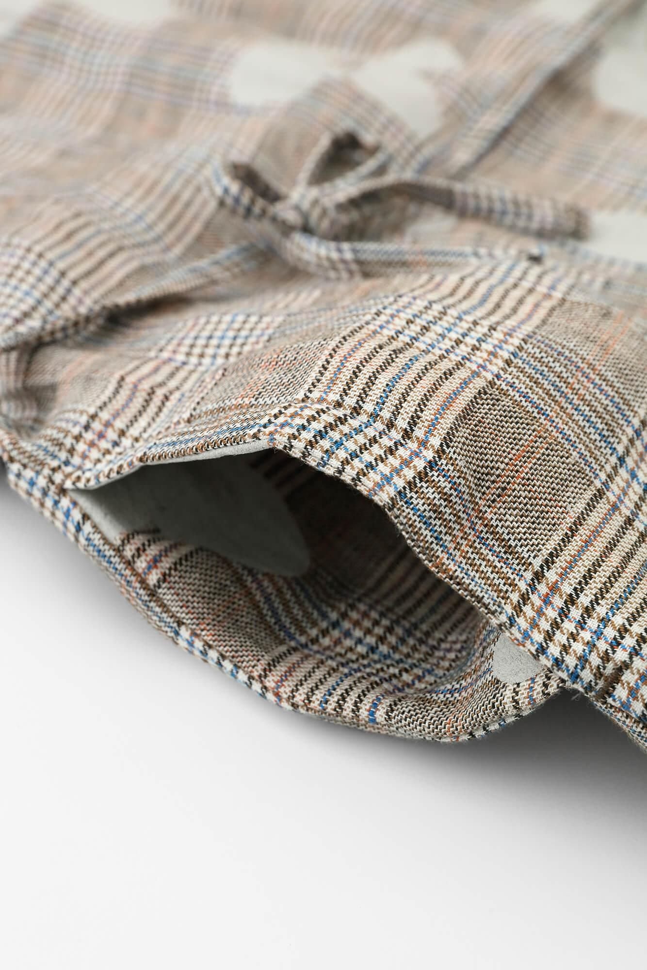 麻 格子織 長方形洋裝／山花風和留白