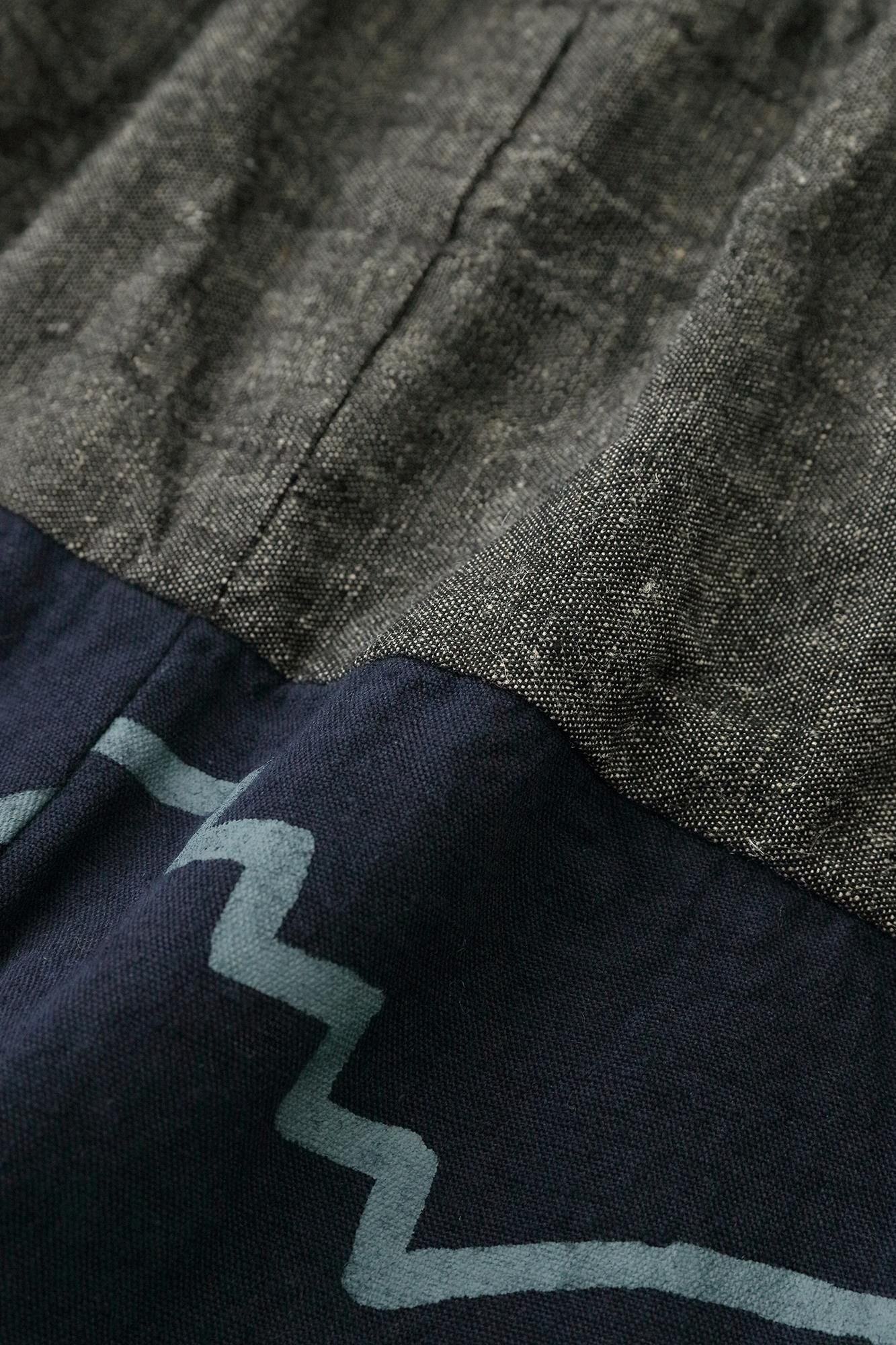 伊勢木棉20/20 麻混紡 和服帶長褲/灰炭色x茶利