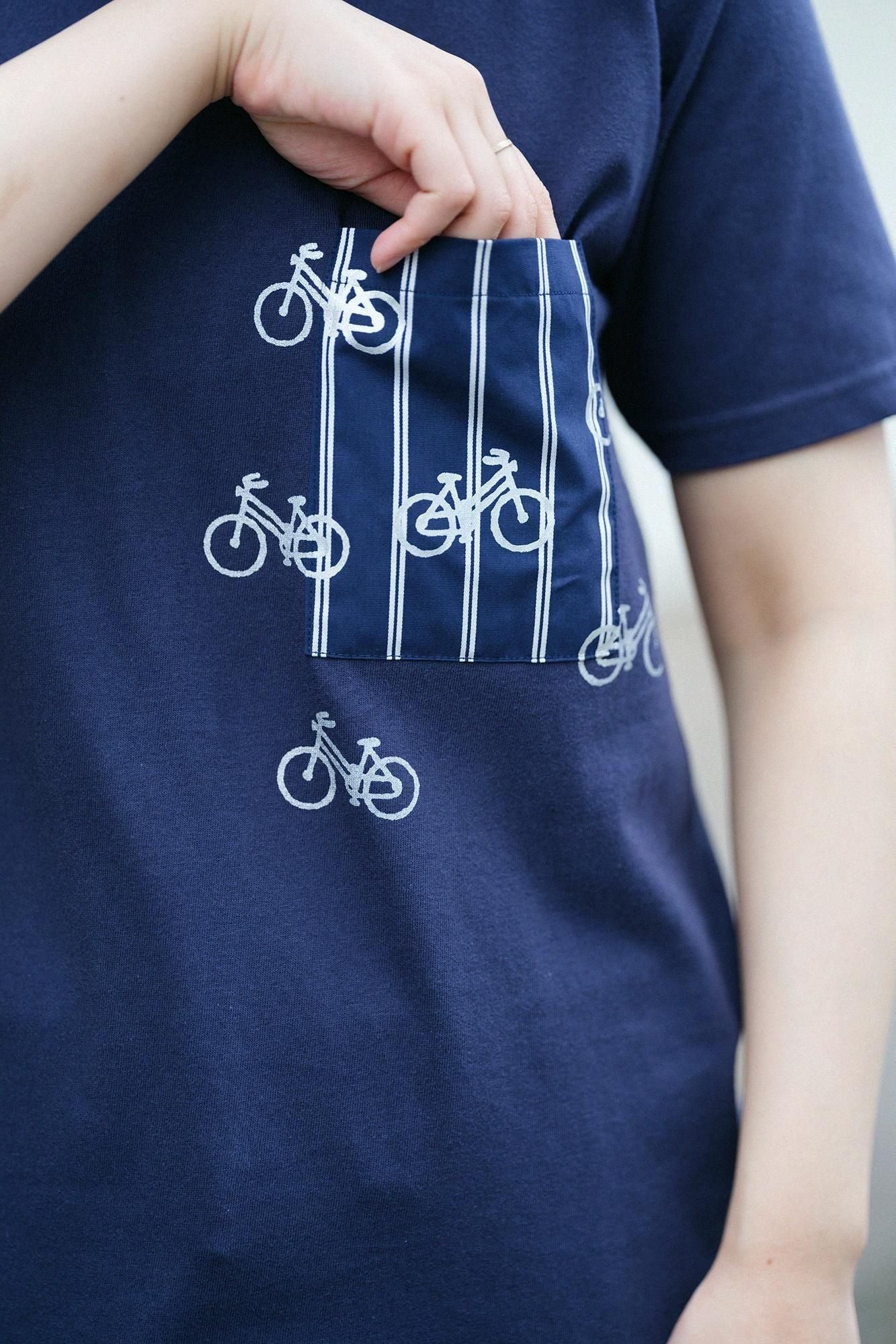 net限定】半袖 ポケットTシャツ[5.0]／メトロブルー×チャリンチャリン