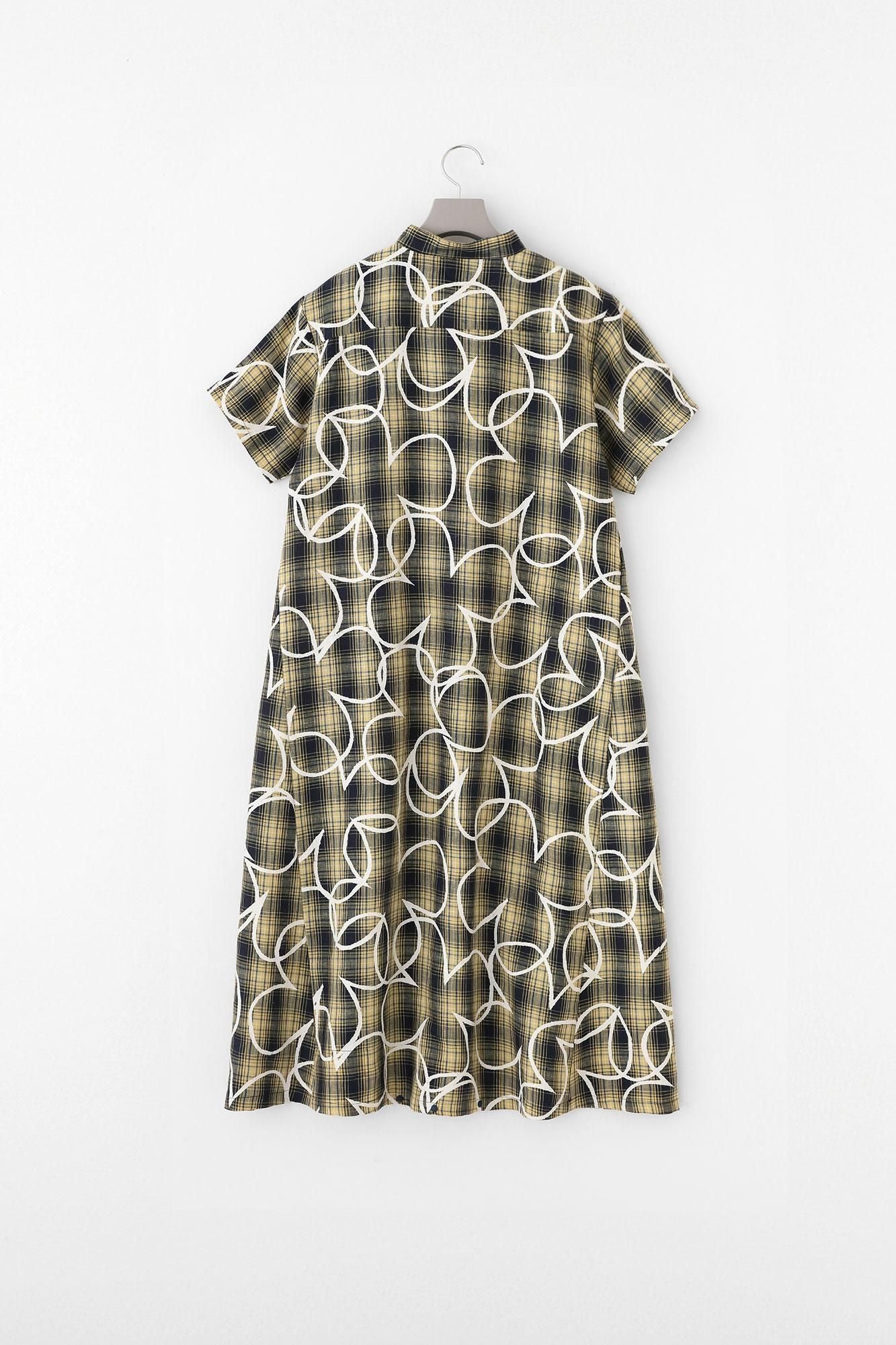 美品⁂センソユニコ⁂膝丈ワンピース チェック　リネン　フレア　パッチワーク　M 美品⁂センソユニコ⁂膝丈ワンピース チェック リネン フレア パッチワーク M