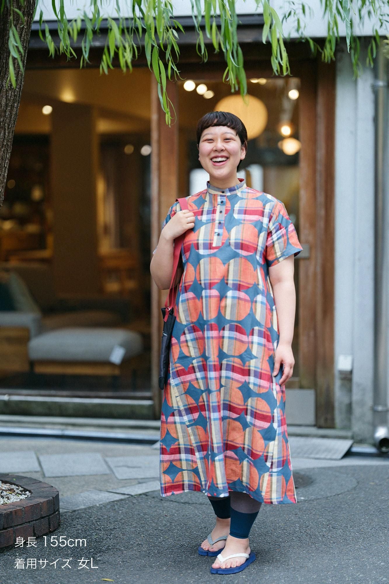 亞麻格子BIKE 連身裙/彈珠