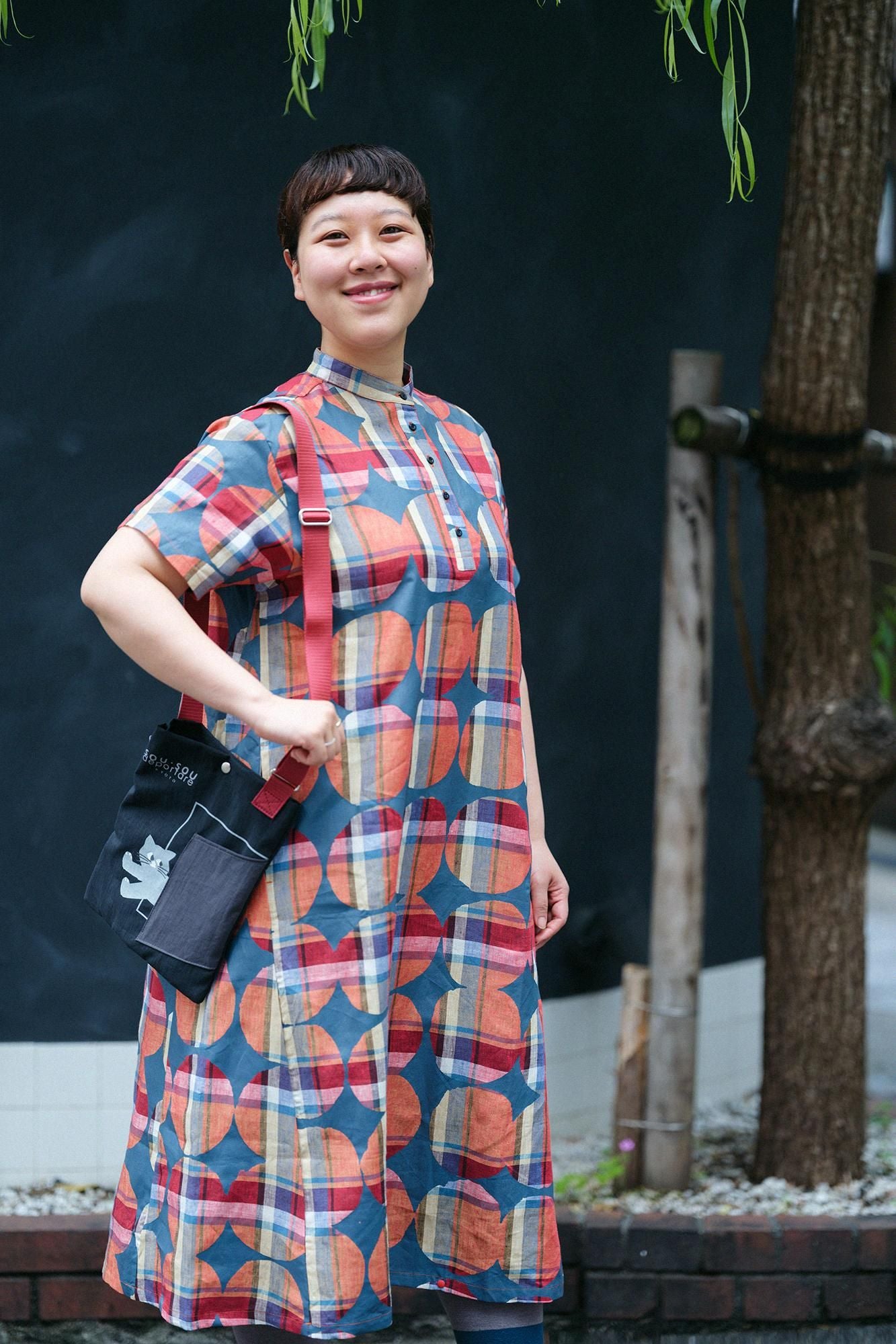 亞麻格子BIKE 連身裙/彈珠